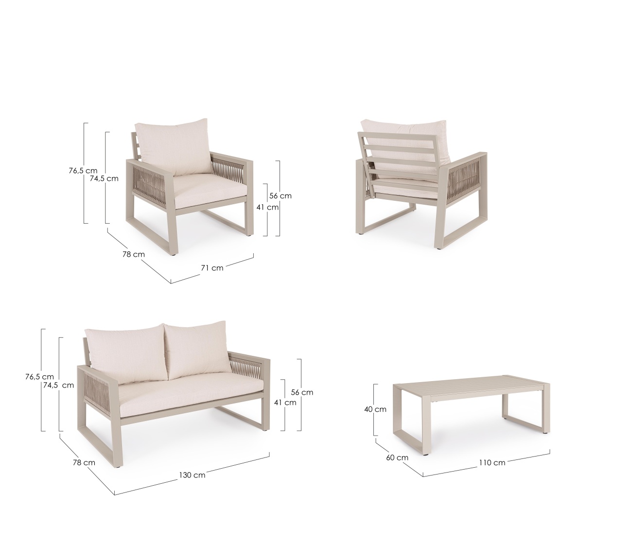 Garten-Set Captiva 4er Gruppe, Taupe