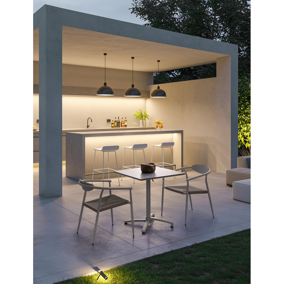 Garten-Bistrotisch Claret - Aluminium Cremeweiß, HPL Grau, 70 x 70 cm