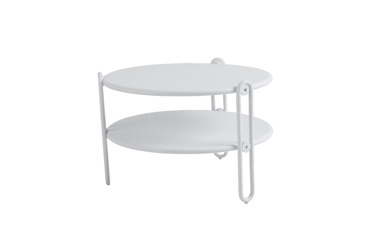 Der Gartencouchtisch Blixt überzeugt mit seinem modernen Design. Gefertigt wurde die Tischplatte aus Metall und besitzt einen weißen Farbton. Das Gestell ist auch aus Metall und hat eine weiße Farbe. Der Tisch besitzt eine Länger von 65 cm.