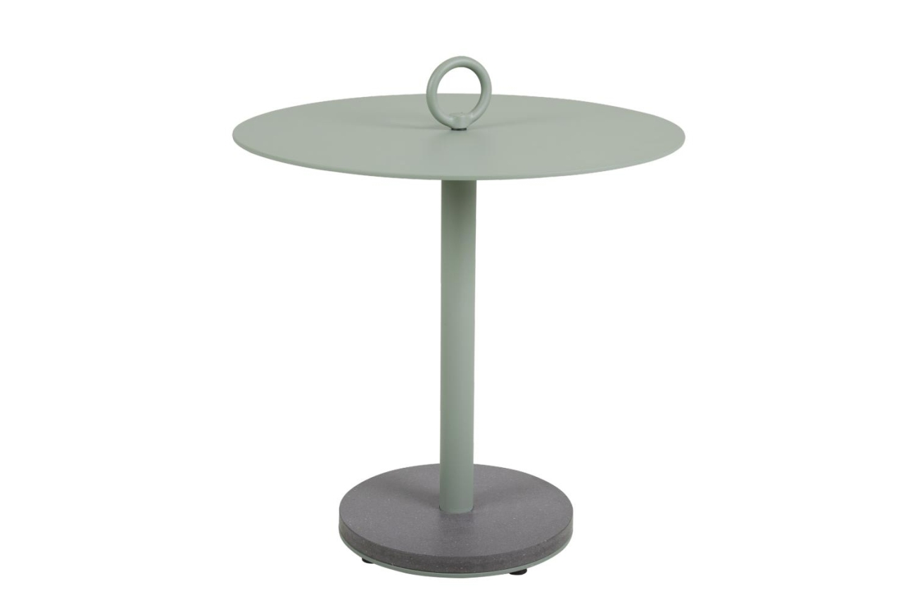 Der Gartenbeistelltisch Niobe überzeugt mit seinem modernen Design. Gefertigt wurde die Tischplatte aus Metall und hat einen grünen Farbton. Das Gestell ist auch aus Metall und hat eine grüne Farbe. Der Tisch besitzt einen Durchmesser von 50 cm.