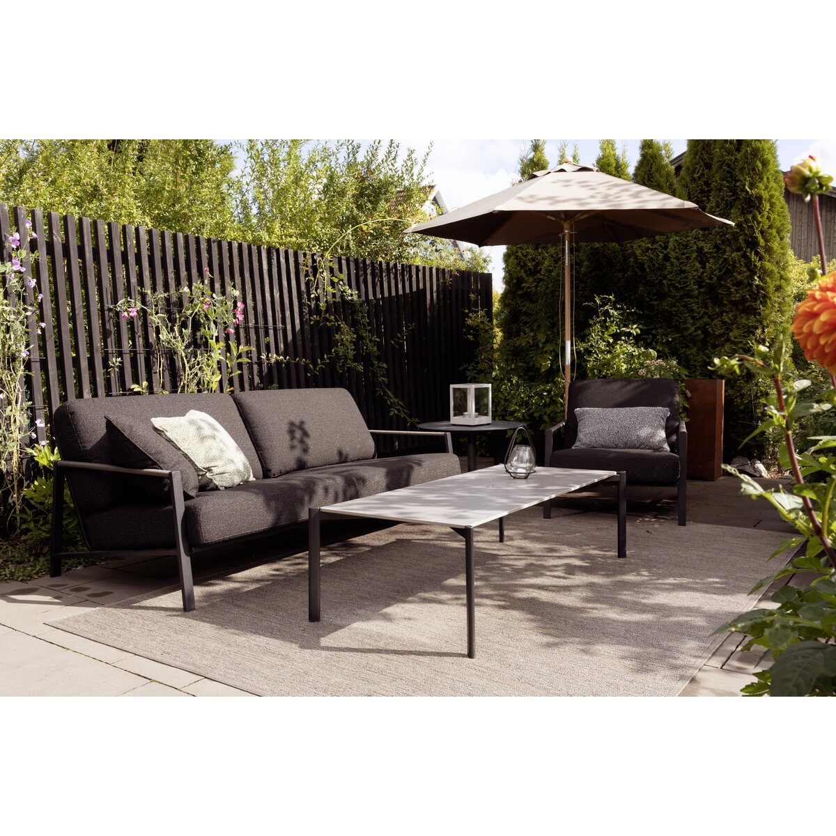 Gartensofa Lyra 2,5-Sitzer, Edelstahl & Teddy-Stoff, Schwarz