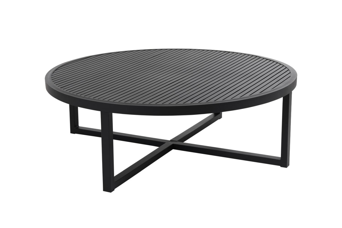 Der Gartencouchtisch Vevi überzeugt mit seinem modernen Design. Gefertigt wurde die Tischplatte aus Metall, welche einen schwarzen Farbton besitzt. Das Gestell ist auch aus Metall und hat eine schwarze Farbe. Der Tisch besitzt einen Durchmesser von 100 cm