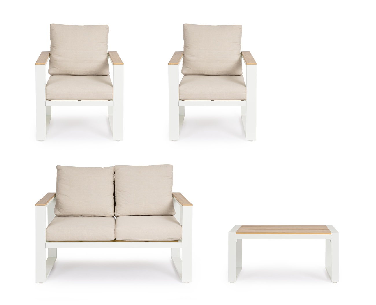 Garten-Set Leandro 4er Gruppe, Weiß / Beige