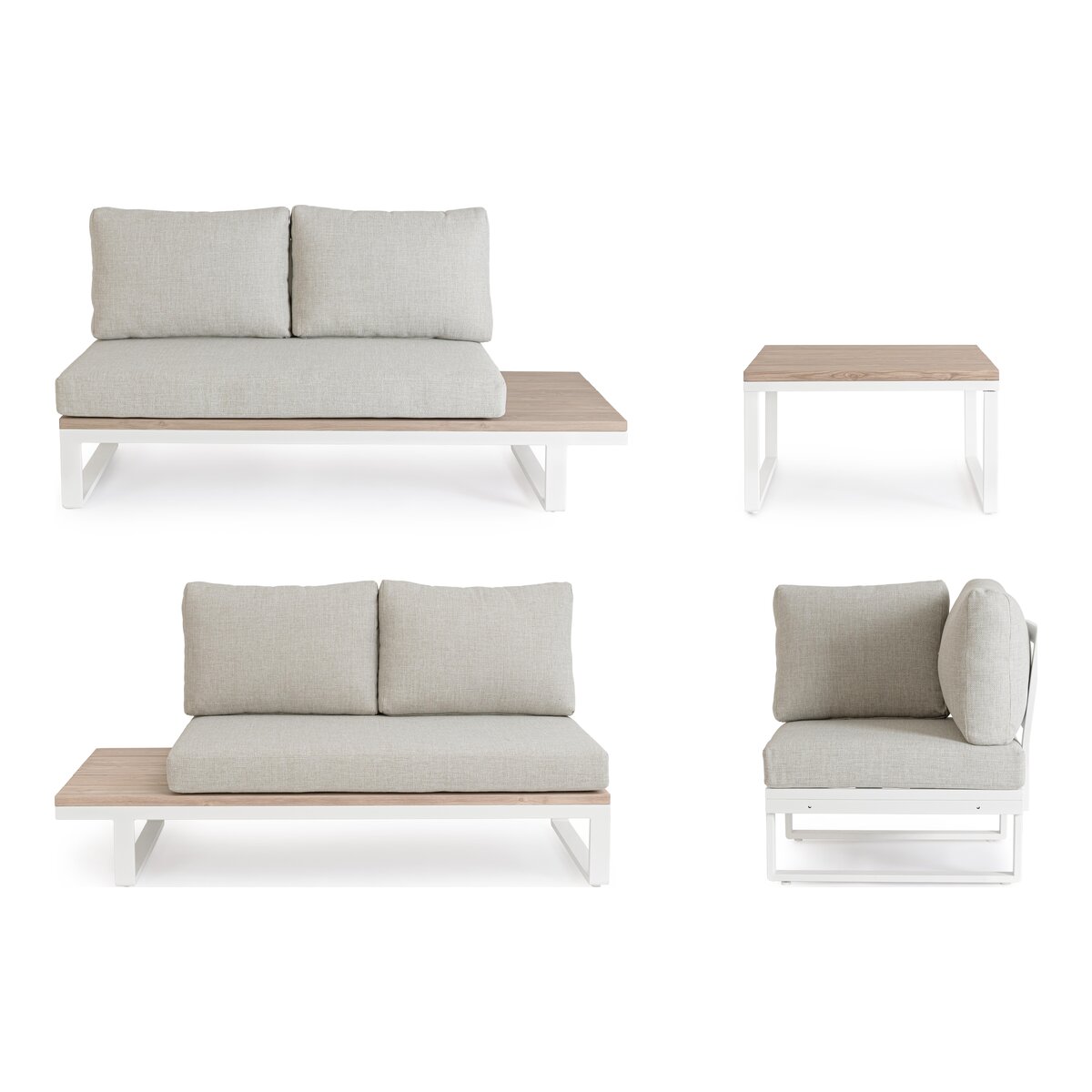 Gartenecksofa Zelmar - Aluminium Off-White & Olefin Grau, inkl. Couchtisch