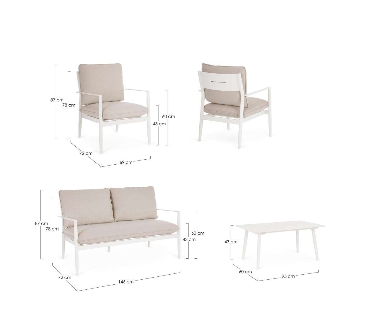 Garten-Set Nebula 4er Gruppe, Weiß