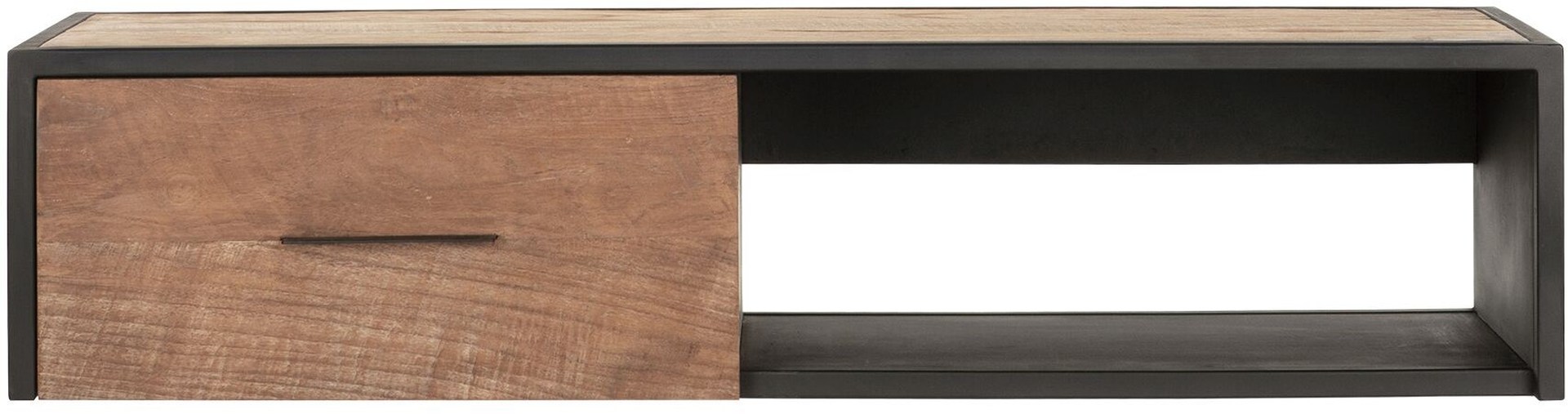 Das TV-Board Elemental überzeugt mit seinem modernem Design. Gefertigt wurde es aus Teakholz, welches einen natürlichen Farbton besitzt. Das Board verfügt über eine Schublade und ein offenes Fach. Es besitzt eine Breite von 110 cm.