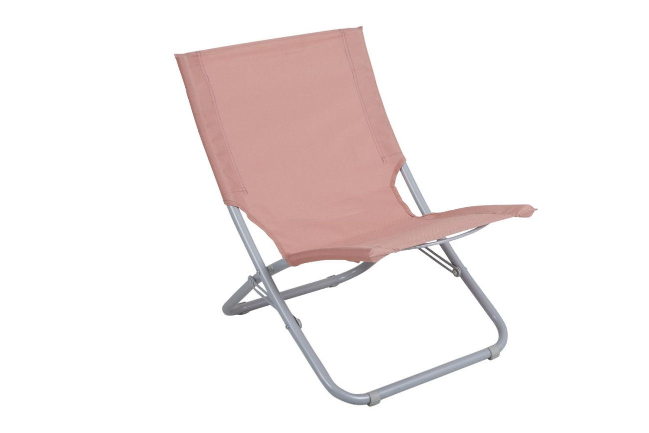 Der Strandstuhl Melodi überzeugt mit seinem modernen Design. Gefertigt wurde er aus Stoff, welcher einen pinken Farbton besitzt. Das Gestell ist aus Metall und hat eine silberne Farbe. Die Sitzhöhe des Stuhls beträgt 33 cm.