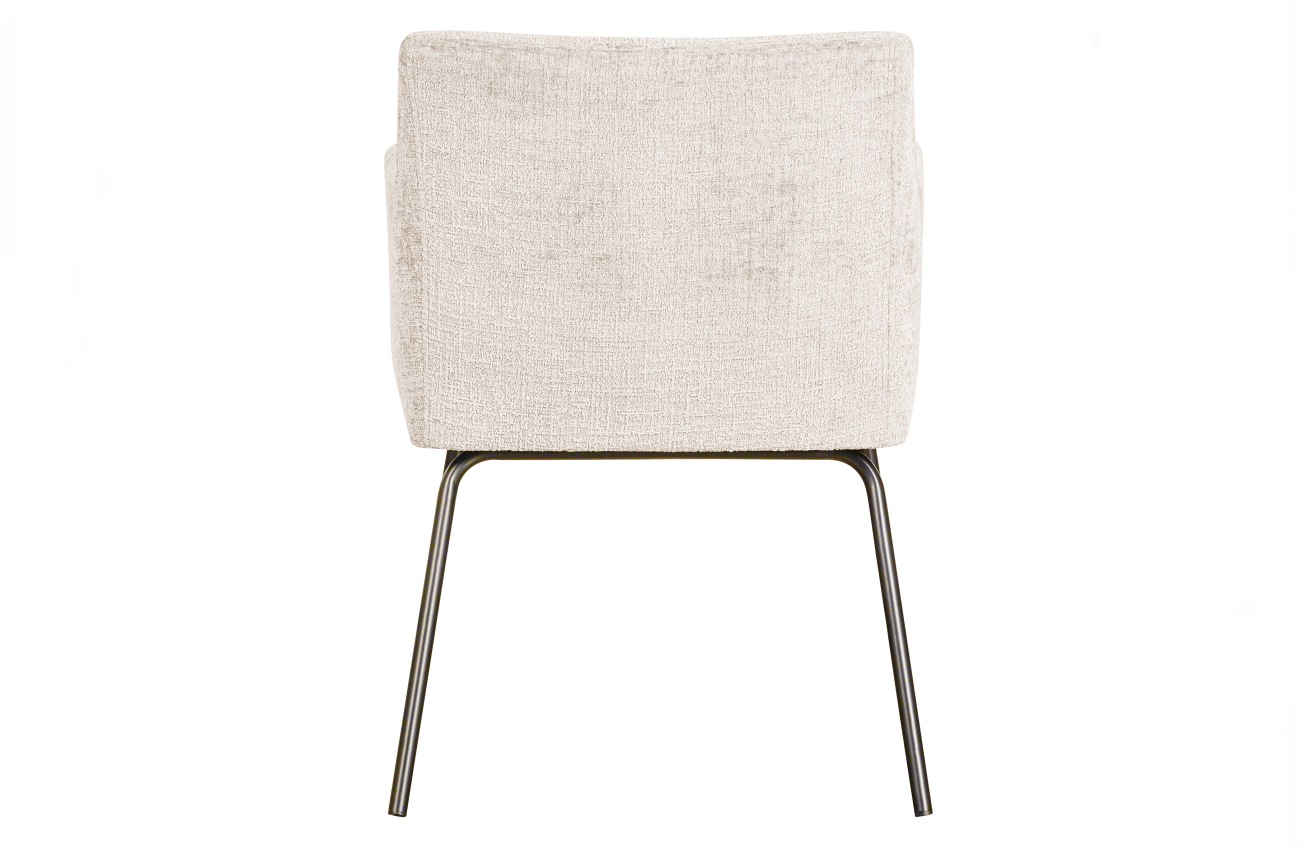 Der Esszimmerstuhl Kam überzeugt mit seinem modernen Stil. Gefertigt wurde er aus groben Samt, welches einen weißen Farbton besitzt. Das Gestell ist aus Metall und hat eine schwarze Farbe. Der Stuhl verfügt über eine Sitzhöhe von 49 cm.
