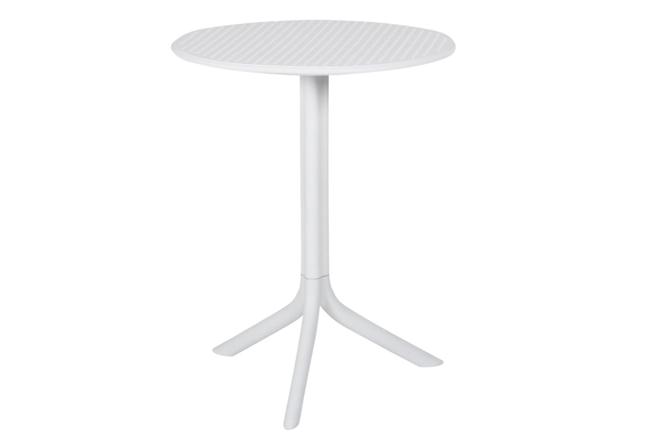 Der Gartenesstisch Step überzeugt mit seinem modernen Design. Gefertigt wurde die Tischplatte aus Metall und hat einen weißen Farbton. Das Gestell ist auch aus Metall und hat eine weiße Farbe. Der Tisch besitzt einen Durchmesser von 60 cm.