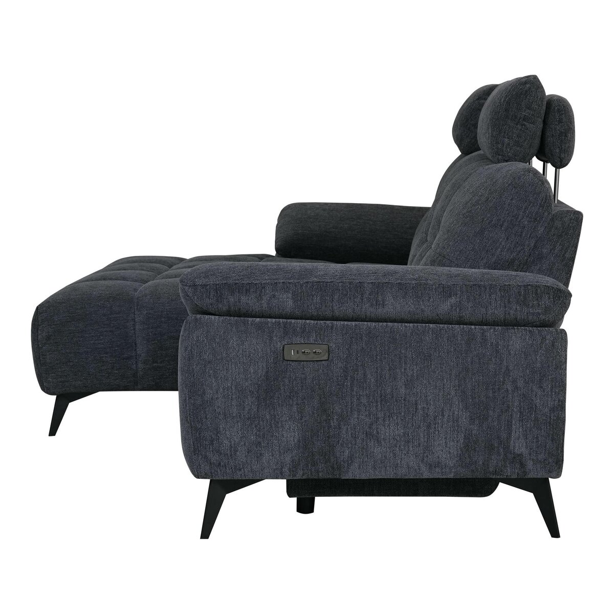 Ecksofa Odaloc Links Stoff Dunkelgrau - elektrische Fußstütze & USB-Port