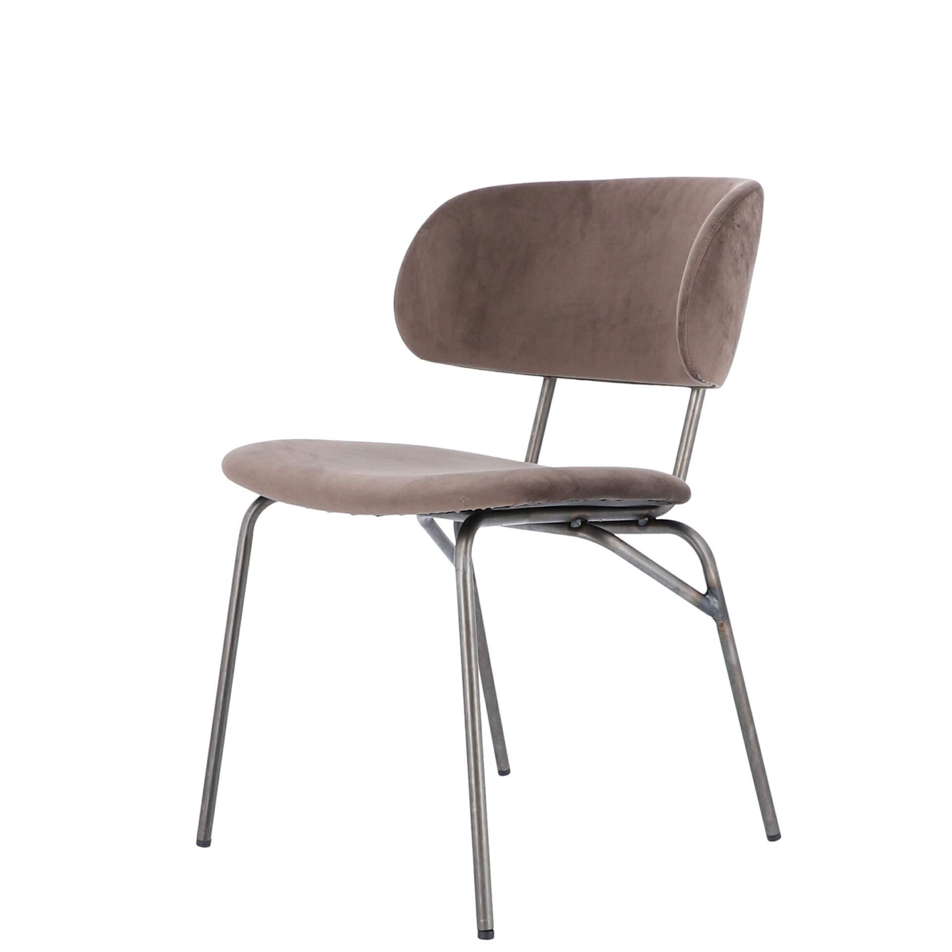 Der moderne Stuhl Giulia wurde aus einem Metall Gestell gefertigt. Die Sitz- und Rückenfläche ist aus einem Samt Bezug. Der Stuhl hat eine Taupe Farbe und ist von der Marke Jan Kurtz.