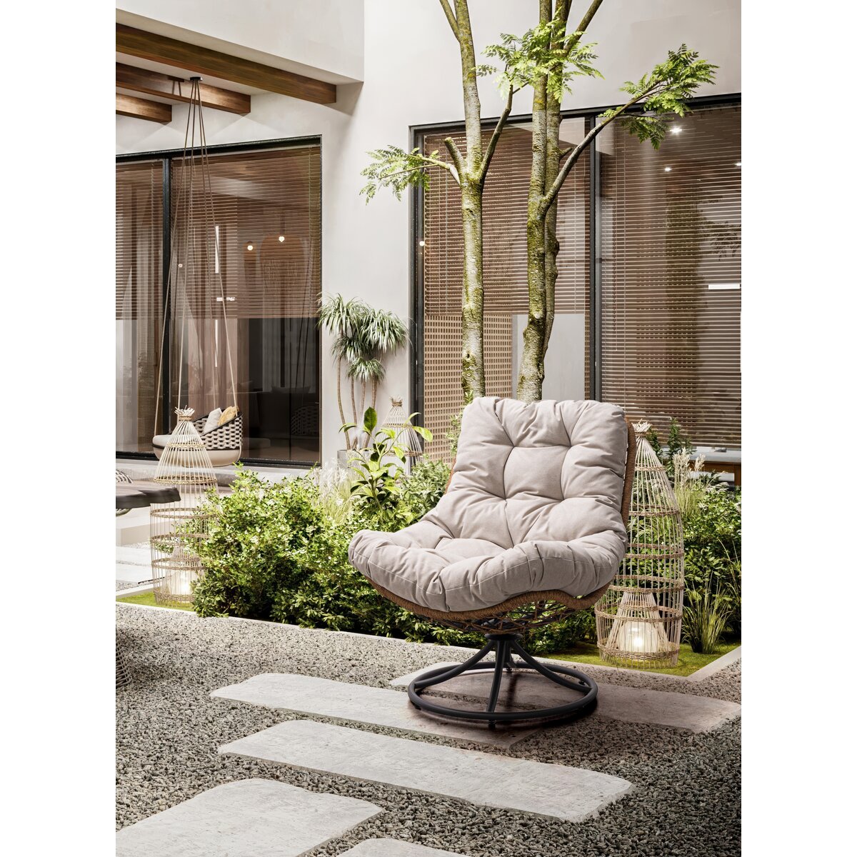 Gartensessel Azores Drehbar - Metall & Geflecht, inkl. Kissen, Anthrazit