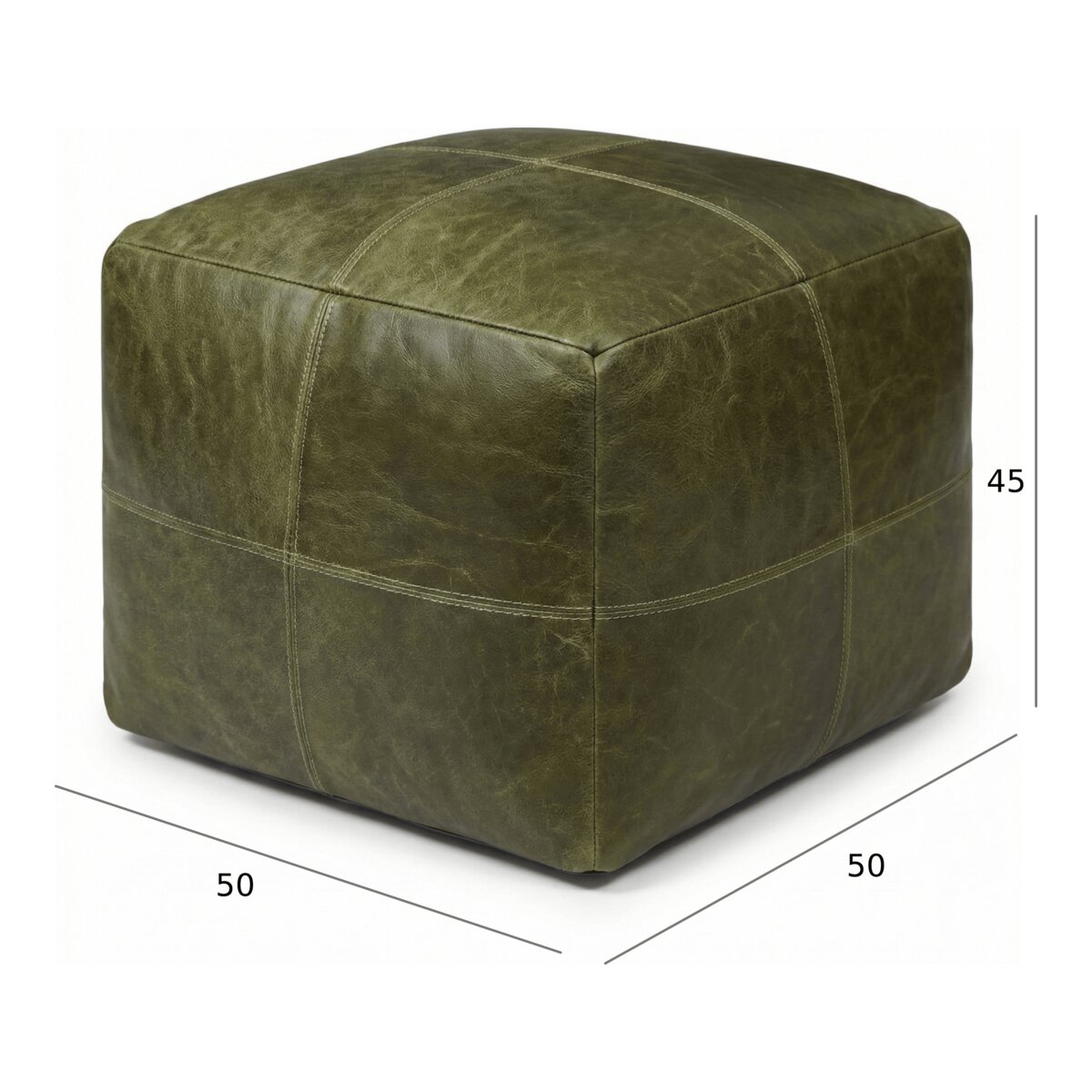 Pouf Anneta aus Leder 50x50 cm, Olive-Grün