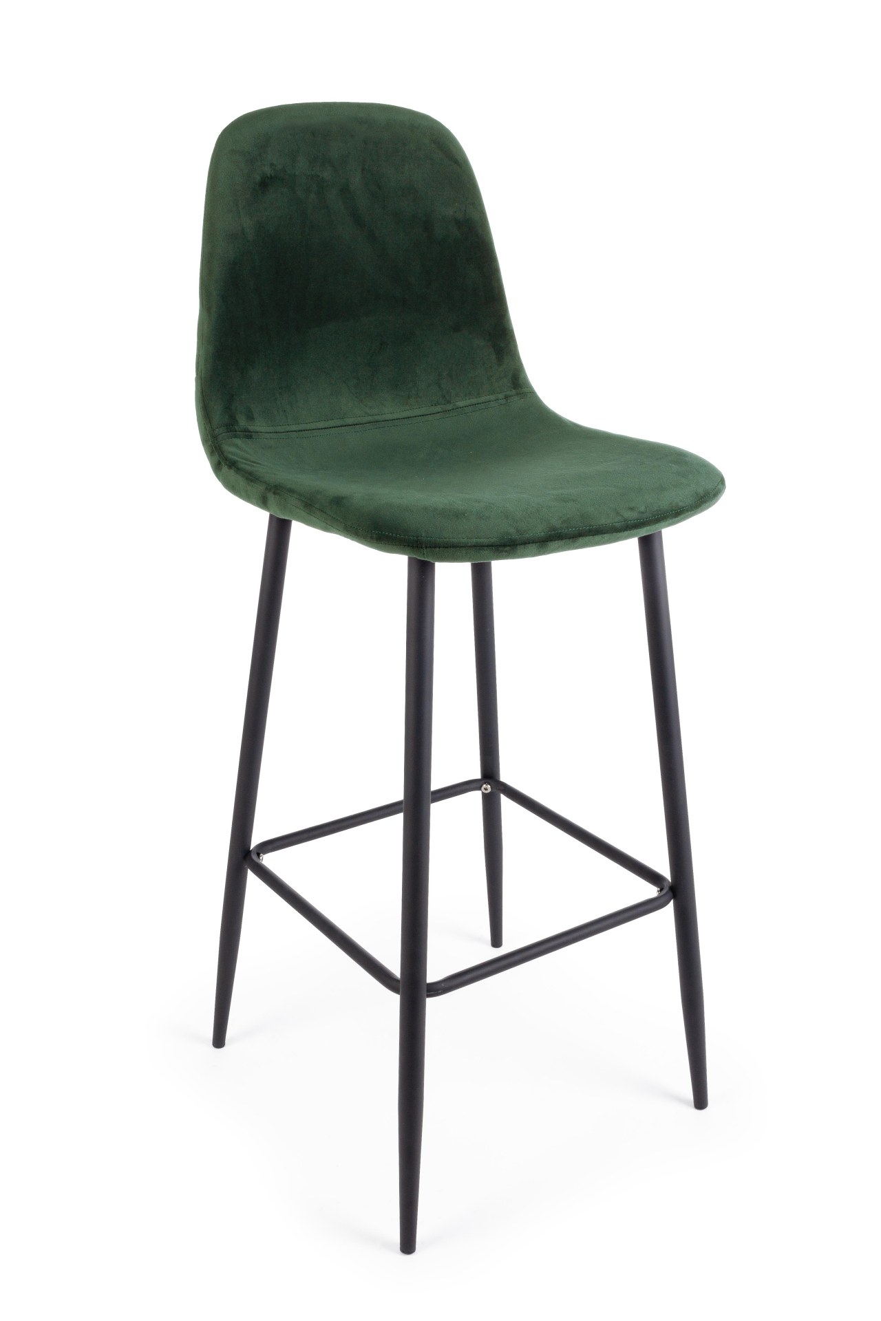 Der Barhocker Irelia überzeugt mit seinem moderndem Design. Gefertigt wurde er aus Samt, welches einen dunkelgrünen Farbton besitzt. Das Gestell ist aus Metall und hat eine schwarze Farbe. Die Sitzhöhe des Hockers beträgt 76 cm.