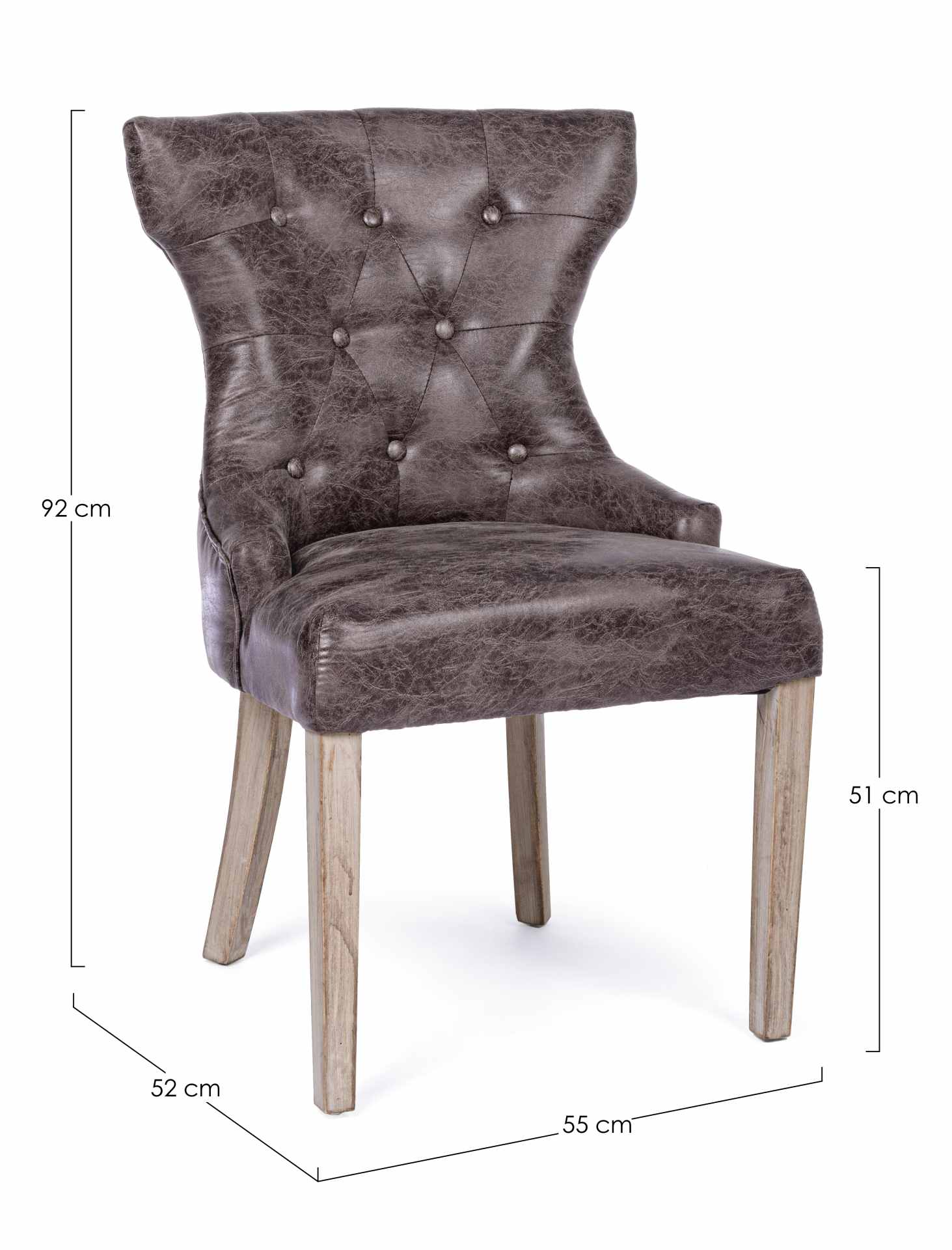 Der Esszimmerstuhl Azelia überzeugt mit seinem klassischem Design. Gefertigt wurde der Stuhl aus einem Kunststoff-Bezug, welcher einen braunen Farbton besitzt. Das Gestell ist aus Holz und ist natürlich gehalten. Die Sitzhöhe beträgt 51 cm.