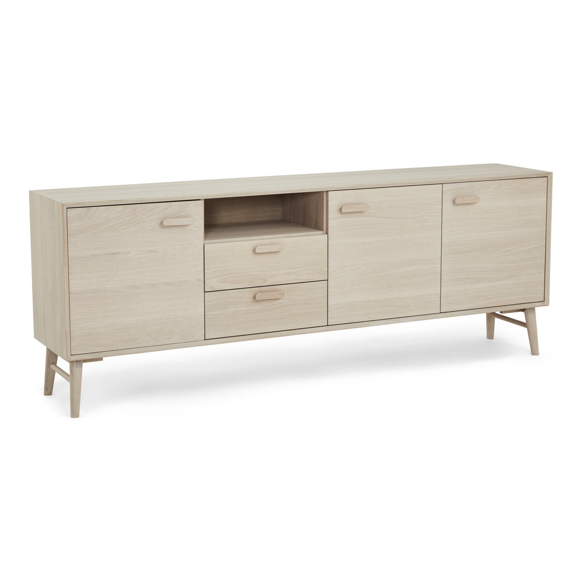 Sideboard Otaro Eiche Whitewash 212 cm - 3 Türen, 2 Schubladen & Soft-Close