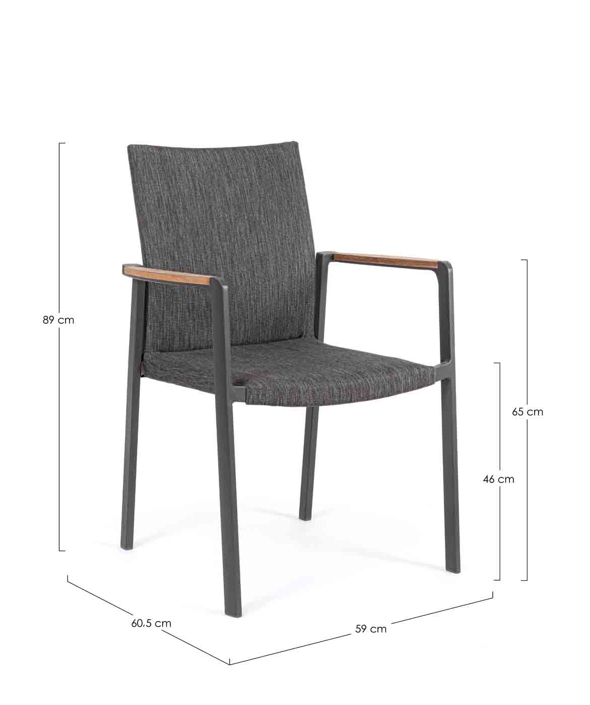 Gartenstuhl Jalisco mit Teakholz Armlehnen, Anthrazit