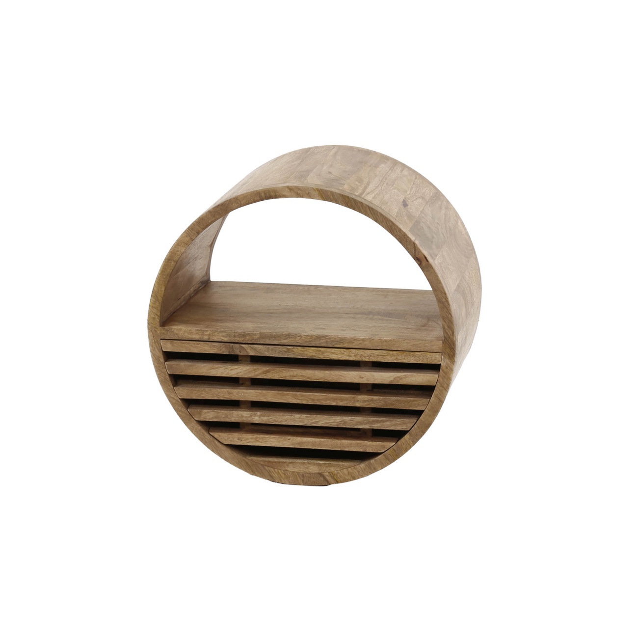 Wandregal Tamil mit Schublade - Mangoholz massiv Braun, Ø 40 cm