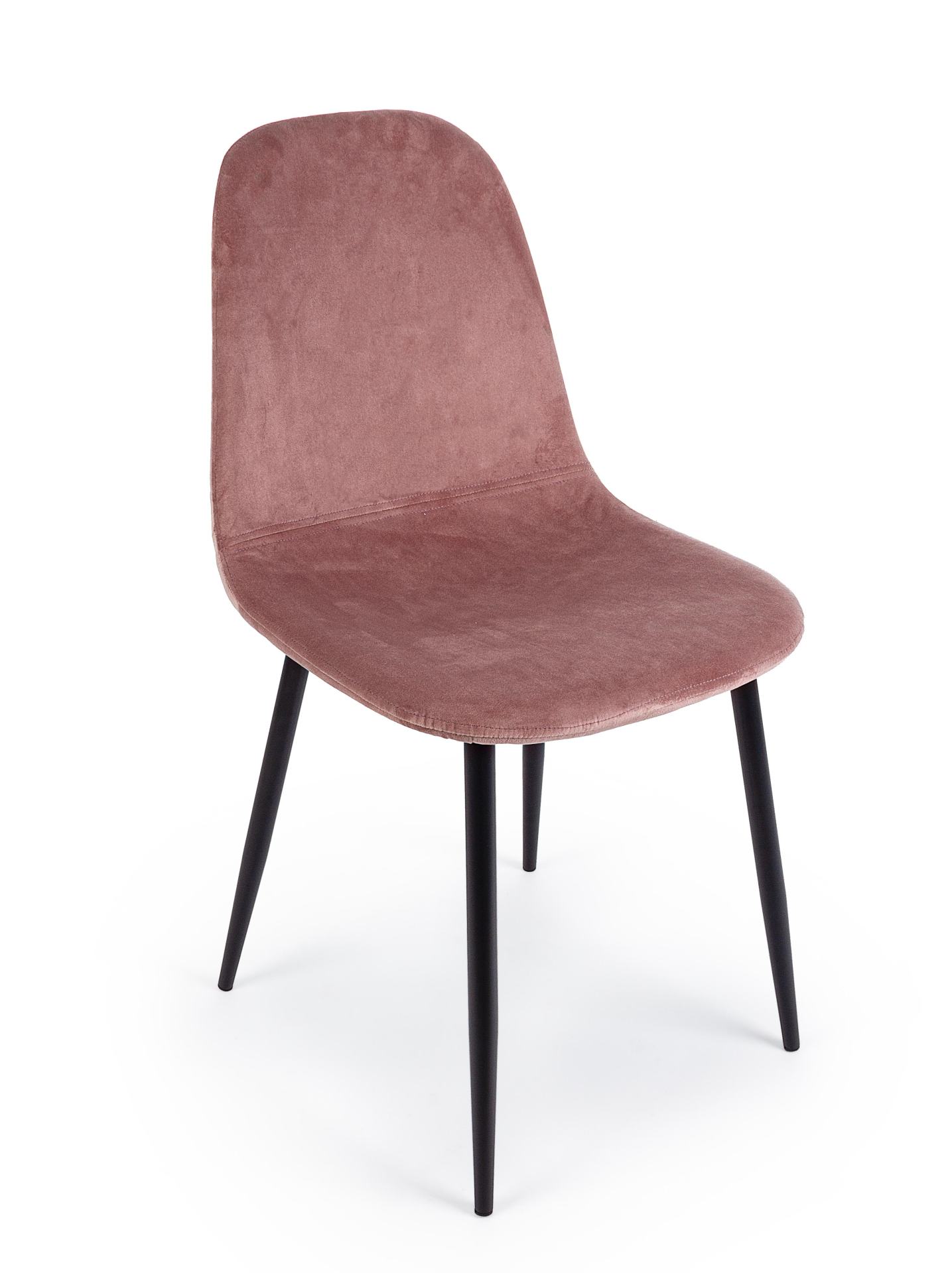 Der Esszimmerstuhl Irelia überzeugt mit seinem modernem Design. Gefertigt wurde der Stuhl aus einem Samt-Bezug, welcher einen rosa Farbton besitzt. Das Gestell ist aus Metall und ist schwarz. Die Sitzhöhe beträgt 47 cm.