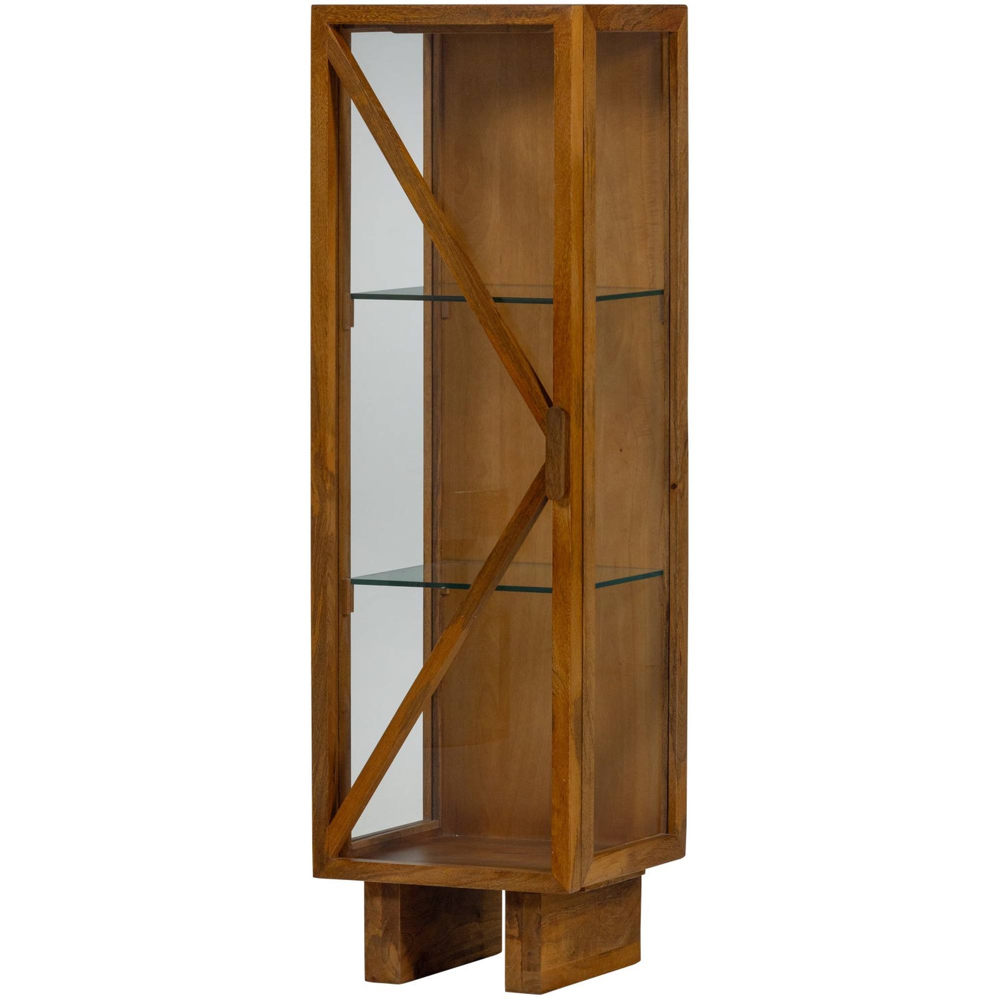 Vitrine Mangoholz modern, mit Glastür und Ablagefächern, natur, 137 x 40 x 39 cm