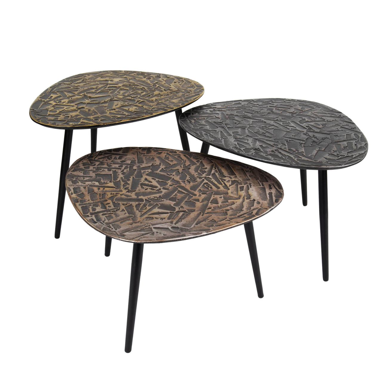3er-Set Couchtisch Nopal - Metall in 3 Farben, Dreieckig