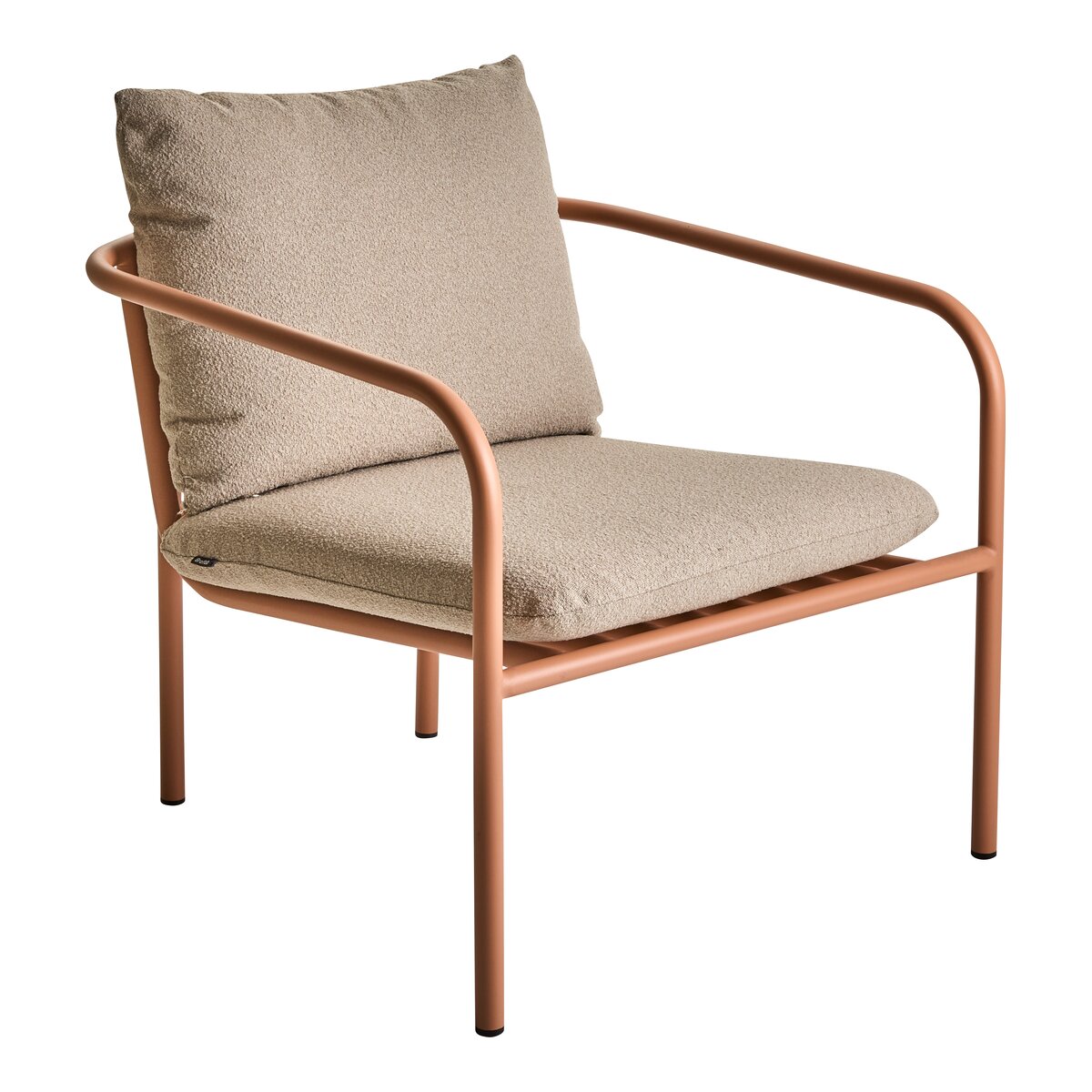 Gartensessel Bendt mit Kissen aus Aluminium und Teddy-Olefin, skandinavischer Stil, Peach Beige, Outdoor geeignet