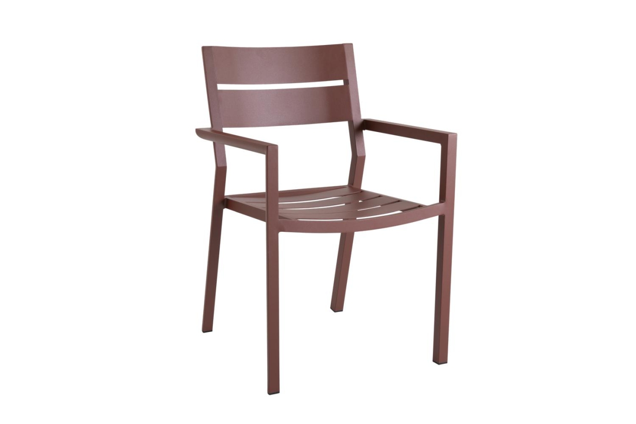 Der Gartenstuhl Delia überzeugt mit seinem modernen Design. Gefertigt wurde er aus Metall, welches einen roten Farbton besitzt. Das Gestell ist auch aus Metall und hat eine rote Farbe. Die Sitzhöhe des Stuhls beträgt 43 cm.