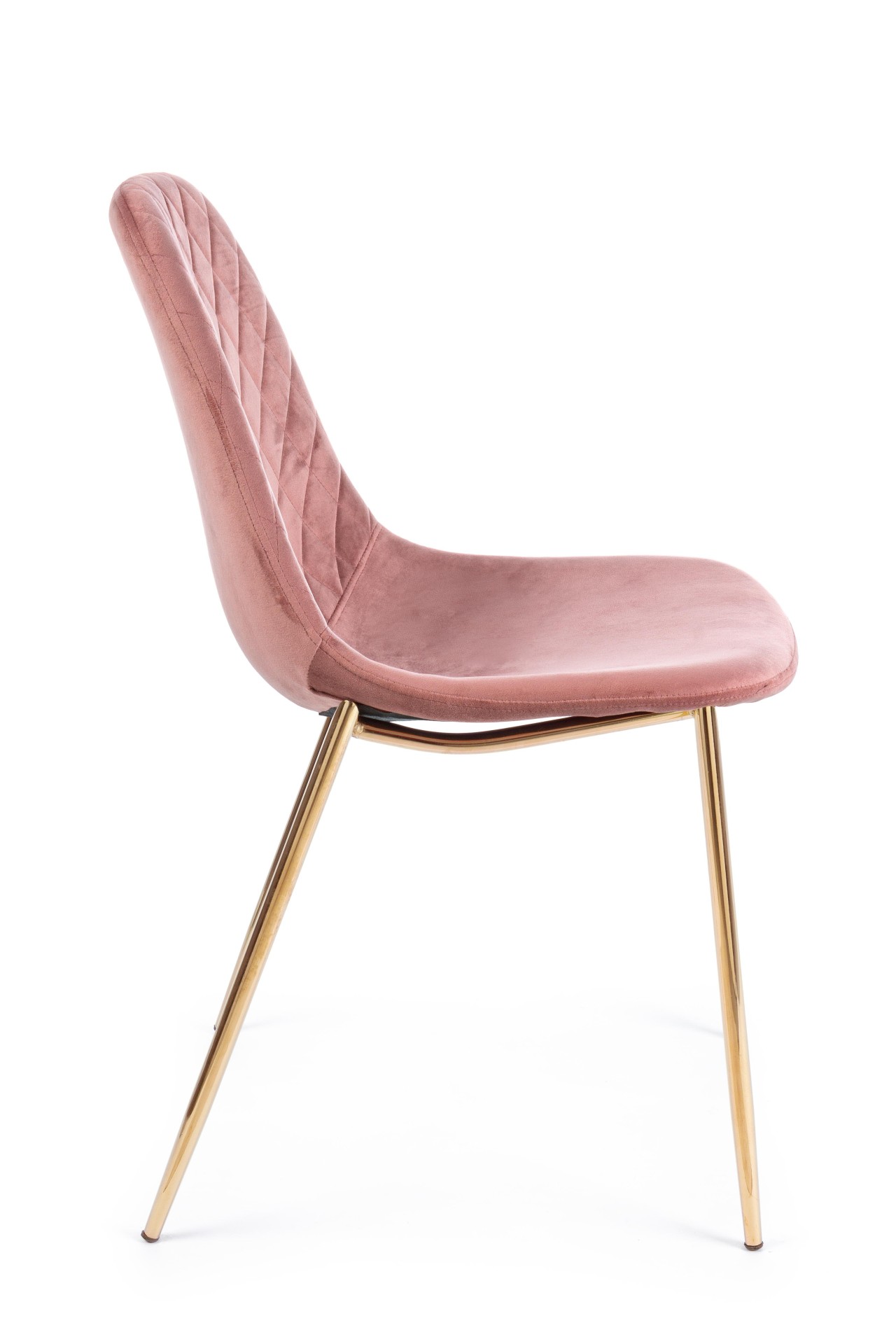 Der Esszimmerstuhl Terry überzeugt mit seinem modernem Design. Gefertigt wurde der Stuhl aus einem Samt-Bezug, welcher einen Rosa Farbton besitzt. Das Gestell ist aus Metall und ist Gold. Die Sitzhöhe beträgt 47 cm.