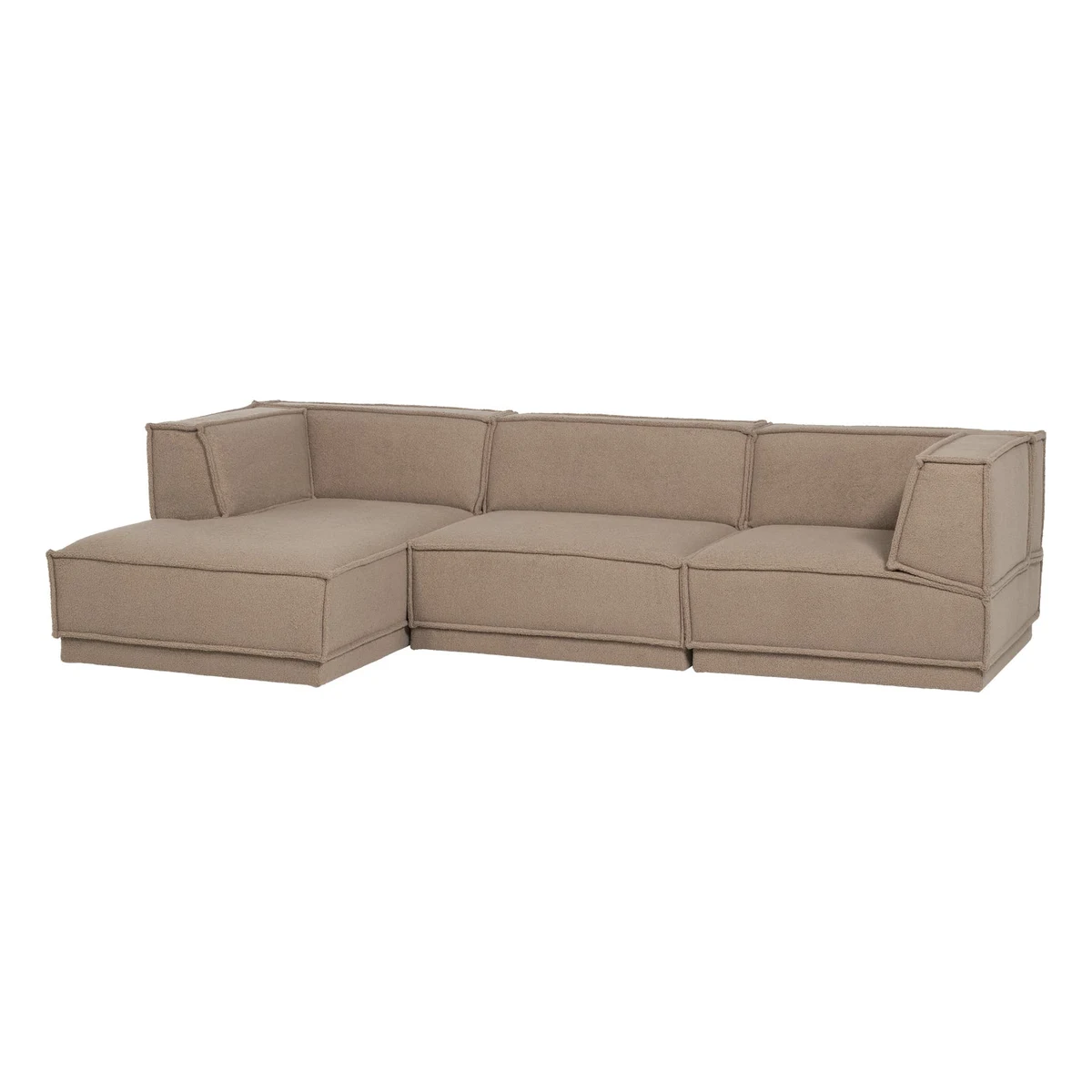 Ecksofa Chaiselongue Manu - Teddy-Stoff Taupe, Links