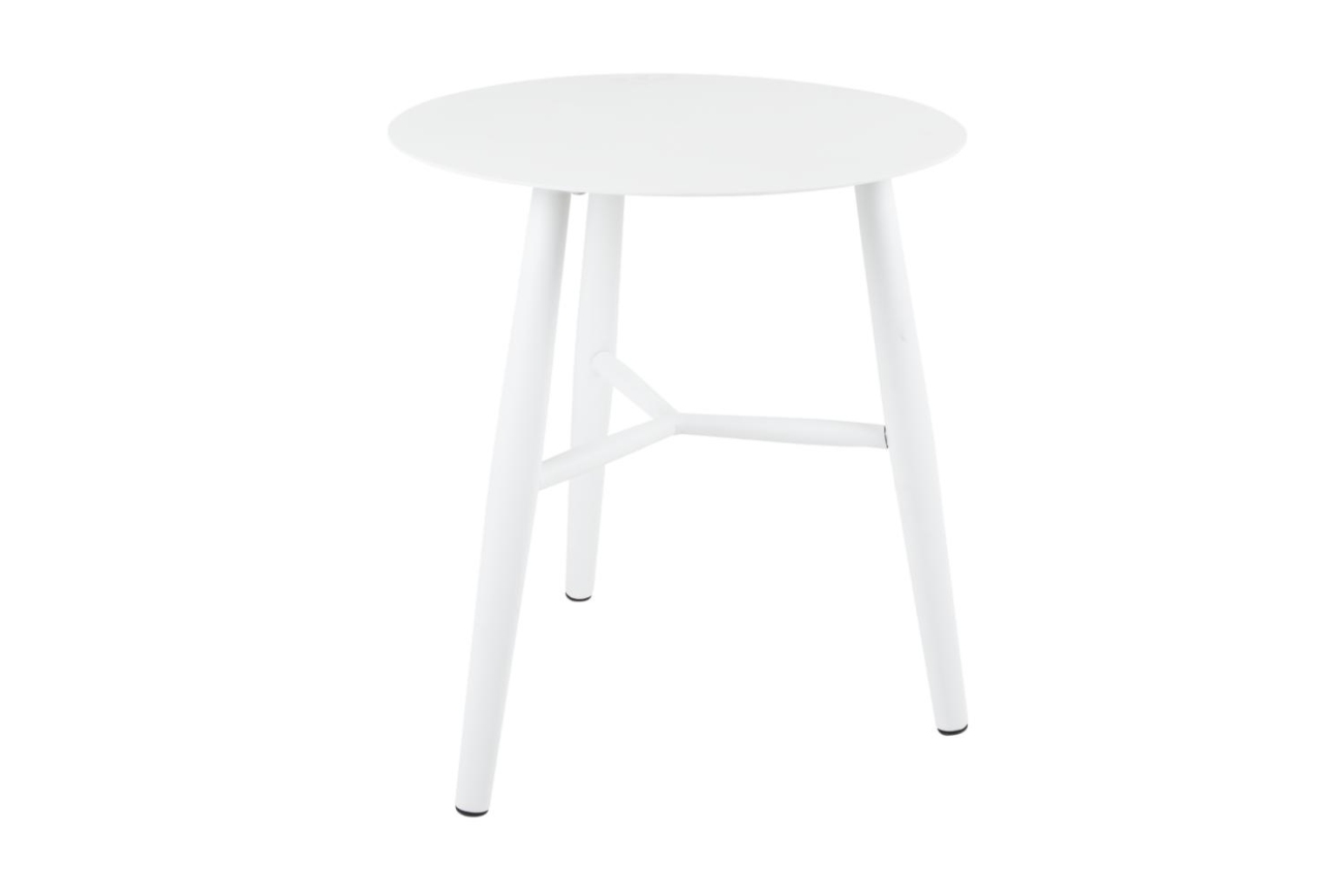 Der Gartenbeistelltisch Vannes überzeugt mit seinem modernen Design. Gefertigt wurde die Tischplatte aus Metall, welche einen weißen Farbton besitzt. Das Gestell ist auch aus Metall und hat eine weiße Farbe. Der Tisch besitzt einen Durchmesser von 45 cm.