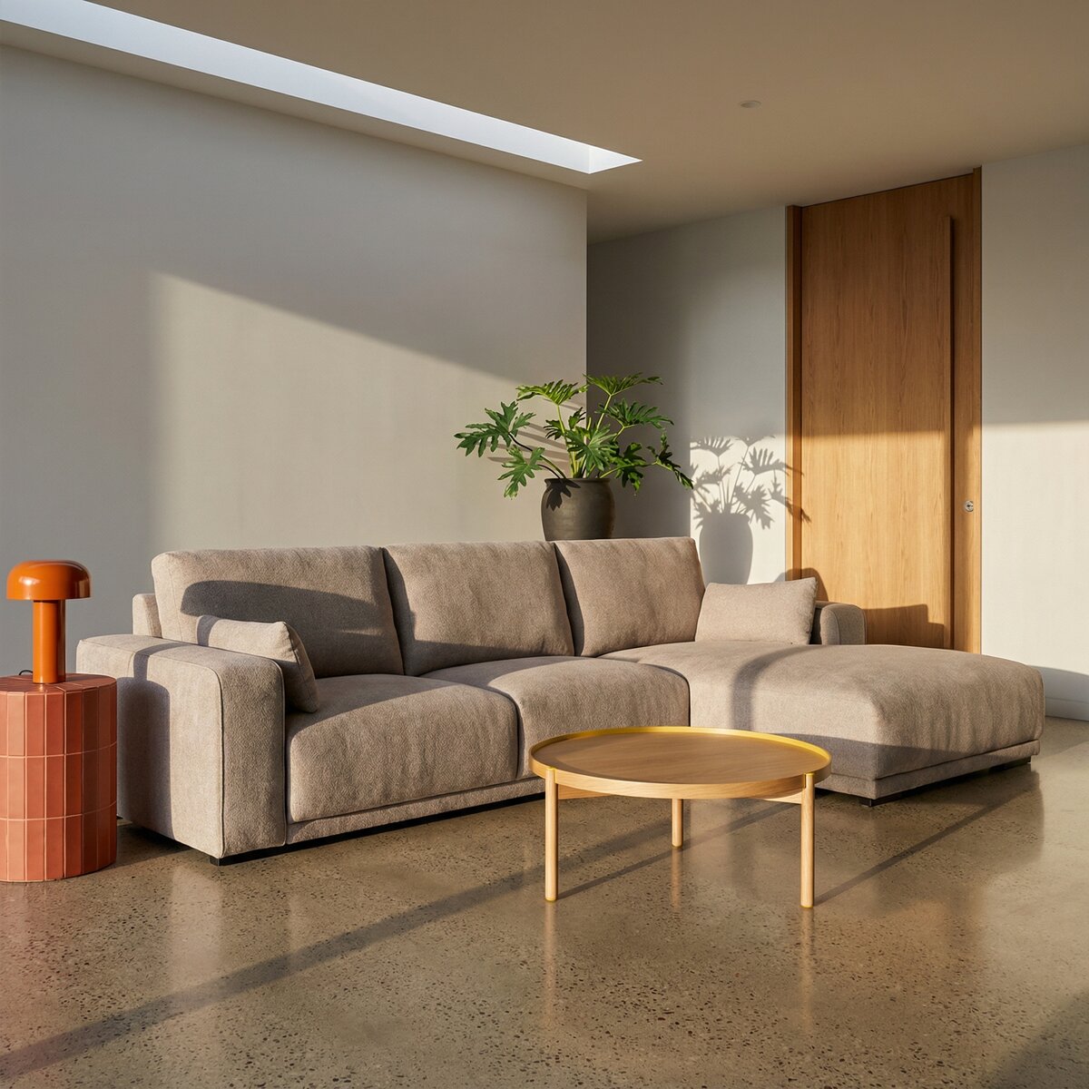 Ecksofa Fonora Taupe - Rechte Recamiere, Federkern & OEKO-TEX Stoff