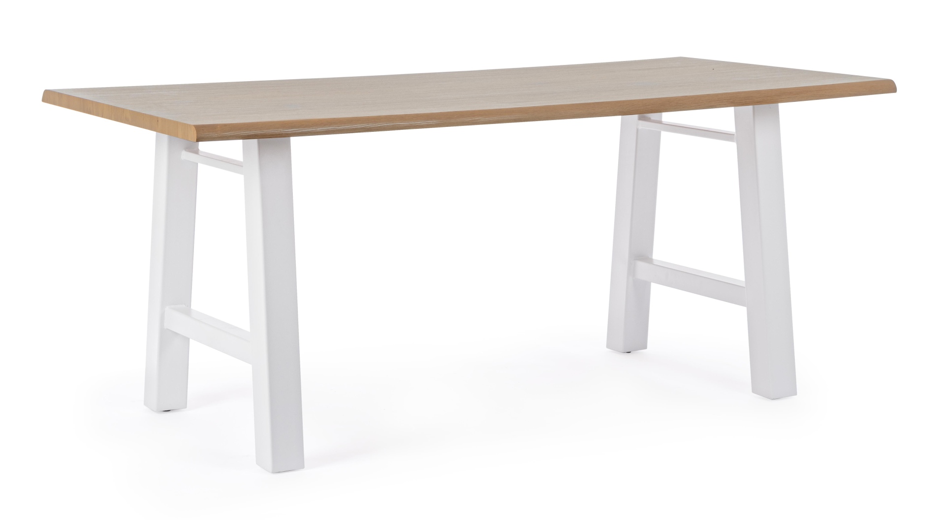 Der Esstisch Fred überzeugt mit seinem klassischem Design. Gefertigt wurde er aus MDF, welches eine Holz-Optik besitzt. Das Gestell des Tisches ist aus Metall und besitzt eine weißen Farbe. Der Tisch hat eine Breite von 180 cm.