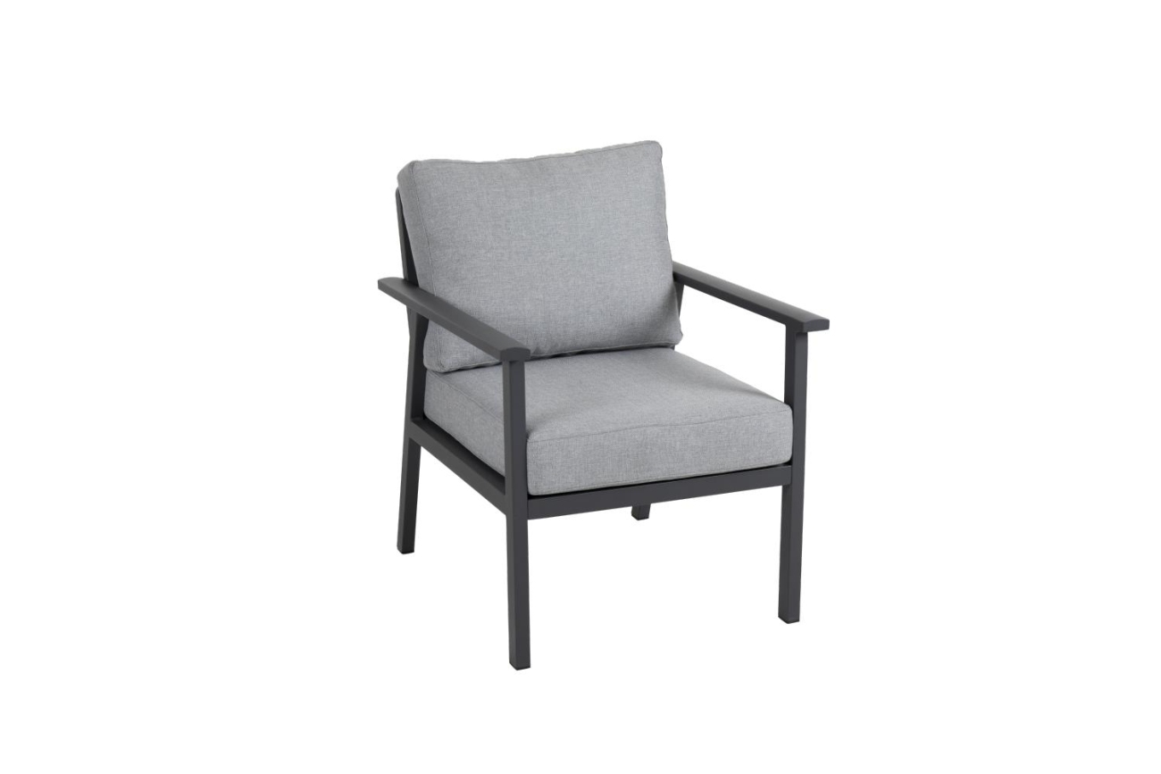 Der Gartensessel Samvaro Small überzeugt mit seinem modernen Design. Gefertigt wurde er aus Stoff, welcher einen grauen Farbton besitzt. Das Gestell ist aus Metall und hat eine Anthrazit Farbe. Die Sitzhöhe des Sessels beträgt 48 cm.