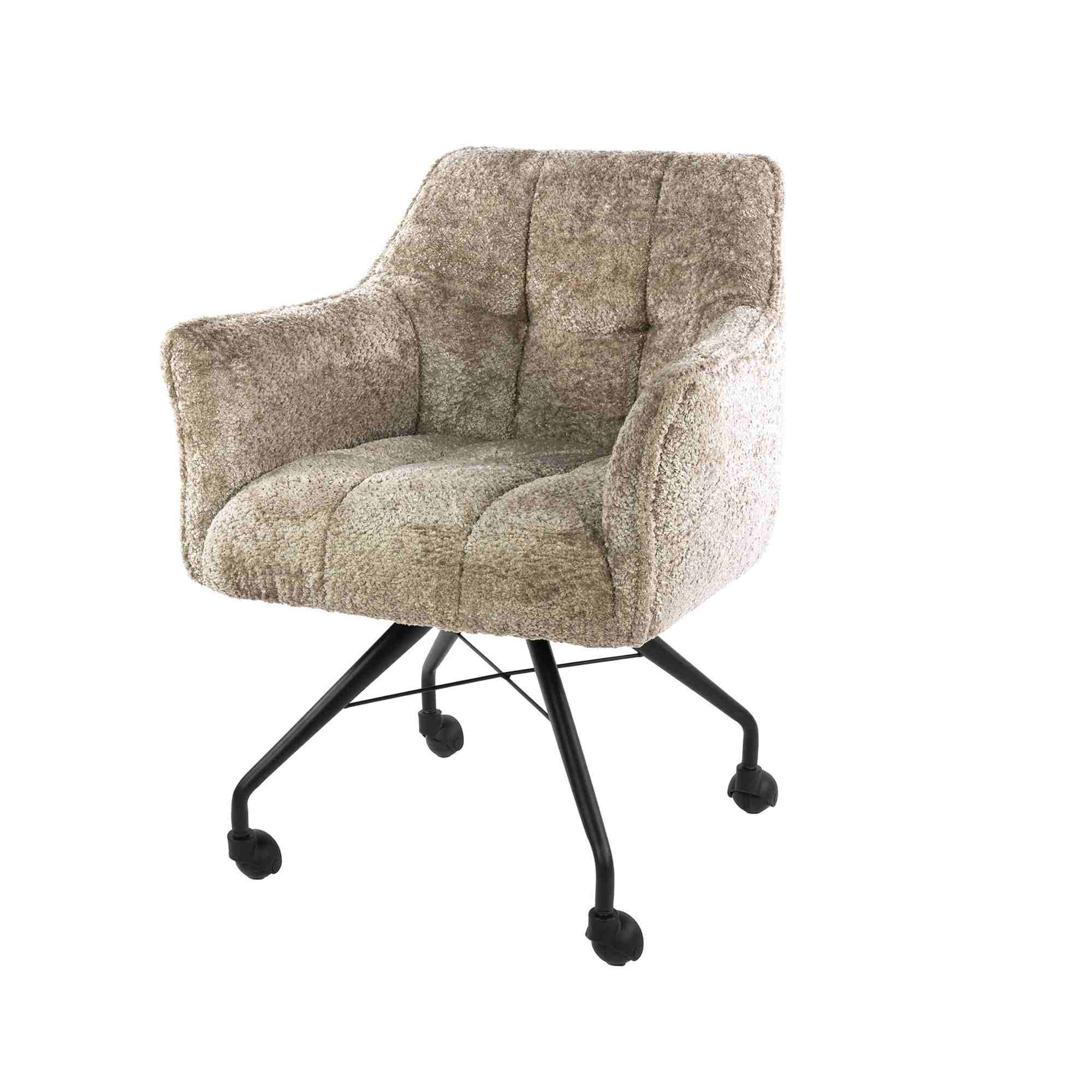 Armstuhl Retar 2er-Set auf Rollen mit Steppnähten, Teddy-Stoff, Sand