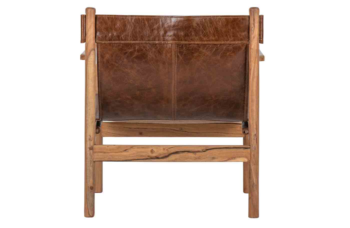 Stylischer Design Sessel Chill mit einem massiven Holzgestell und Sitzfläche aus Leder.