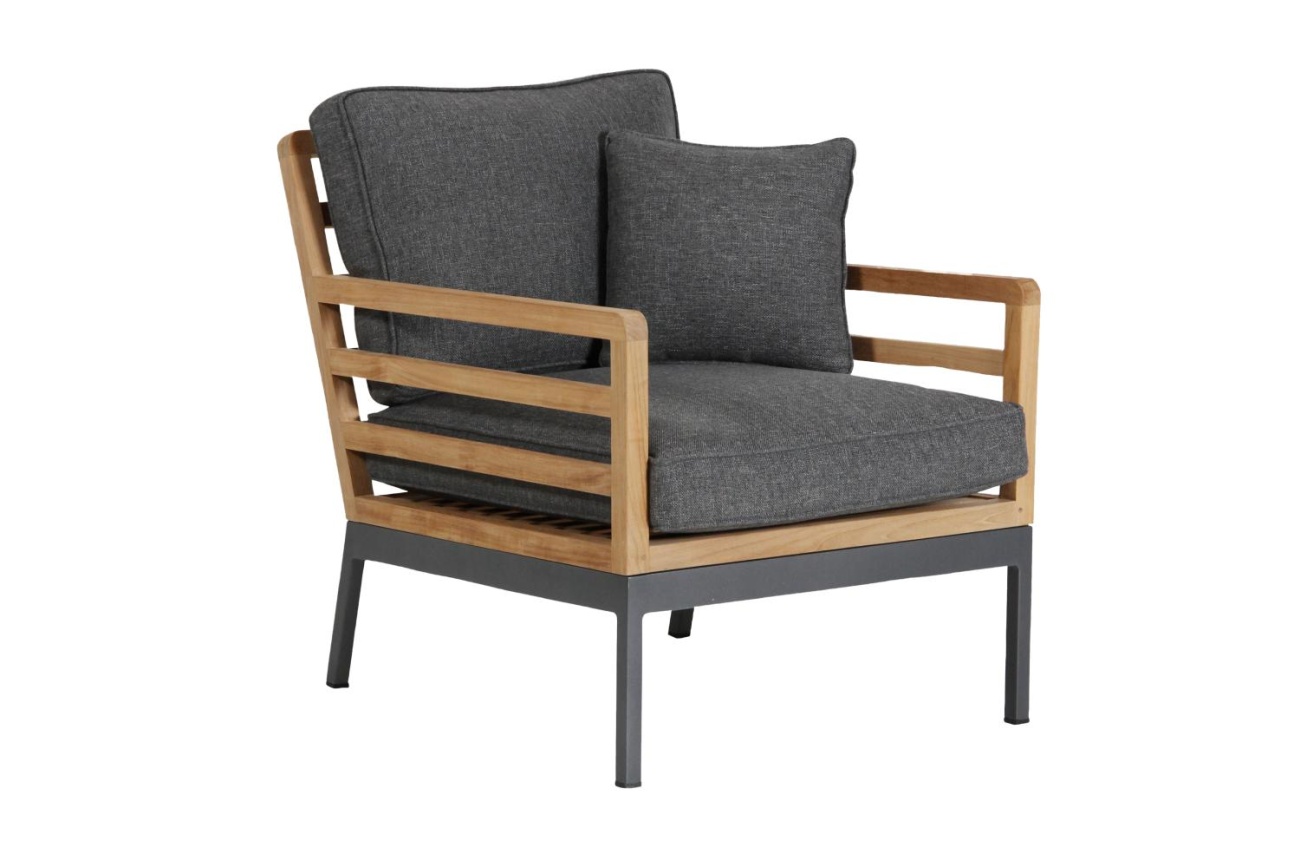 Der Gartensessel Zalongo überzeugt mit seinem modernen Design. Gefertigt wurde er aus Teakholz, welcher einen natürlichen Farbton besitzt. Das Gestell ist aus Metall und hat eine Anthrazit Farbe. Die Sitzhöhe des Sessels beträgt 41 cm.
