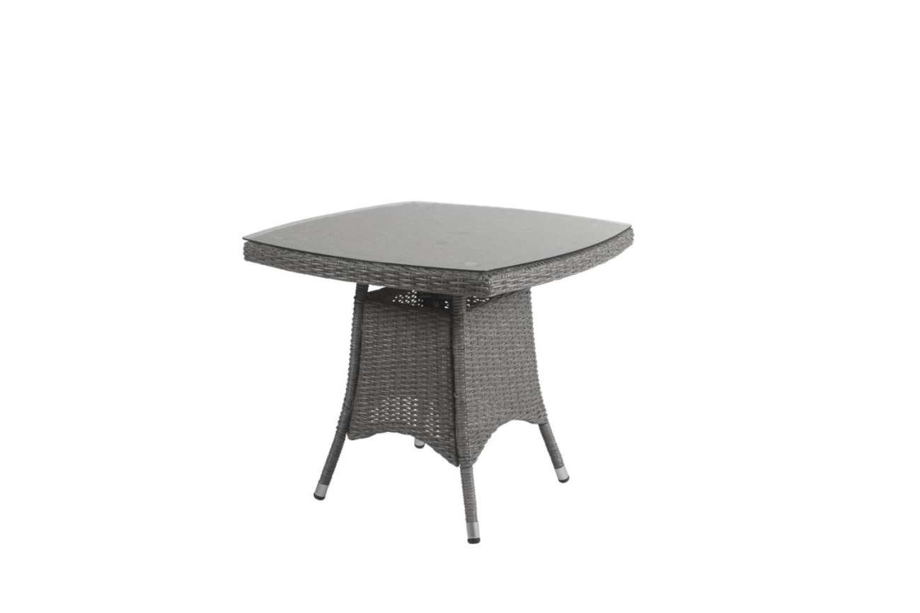 Der Gartentisch Ashfield überzeugt mit seinem modernen Design. Gefertigt wurde die Tischplatte aus Glas. Das Gestell ist aus Rattan und hat eine grauen Farbe. Der Tisch besitzt eine Länger von 80 cm.