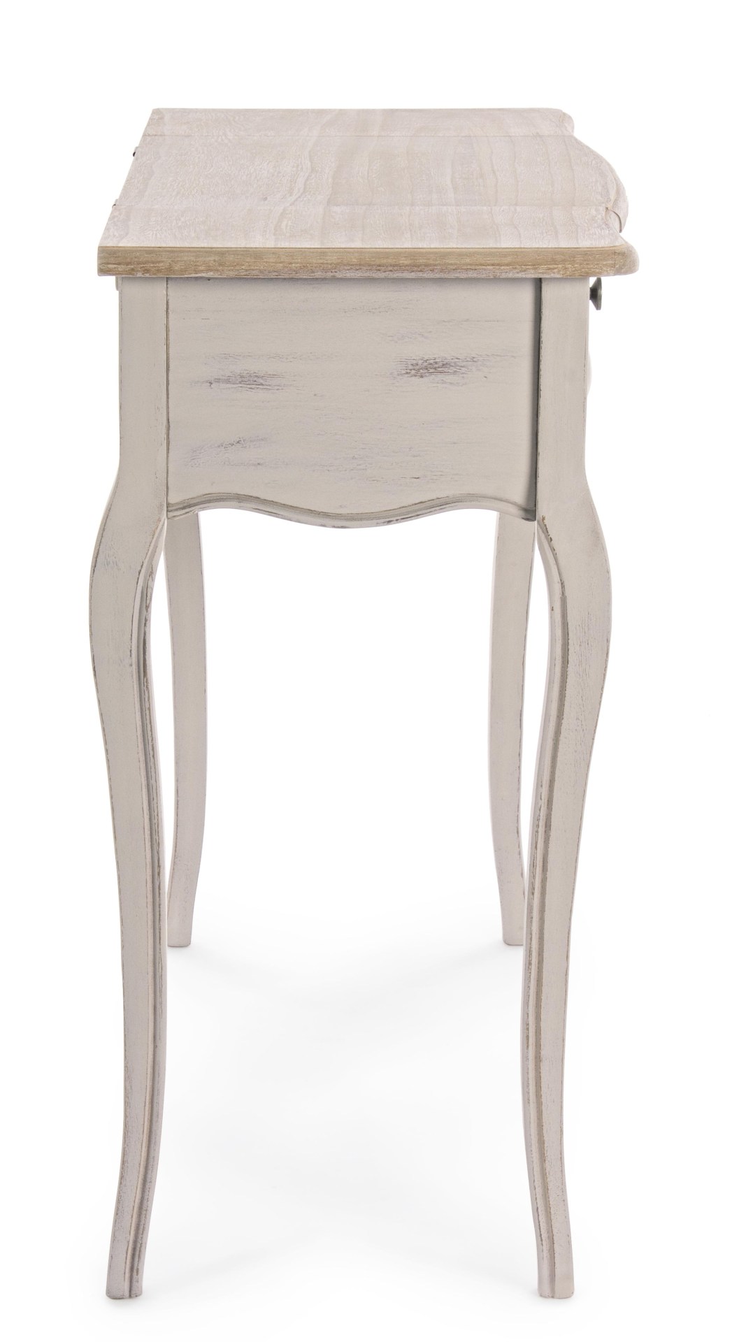 Die Konsole Clarisse überzeugt mit ihrem klassischen Design. Gefertigt wurde sie aus Paulowniaholz, welches einen grauen Farbton besitzt. Das Gestell ist auch aus Paulowniaholz. Die Konsole verfügt über einen Spiegel und eine Schublade. Die Breite beträgt