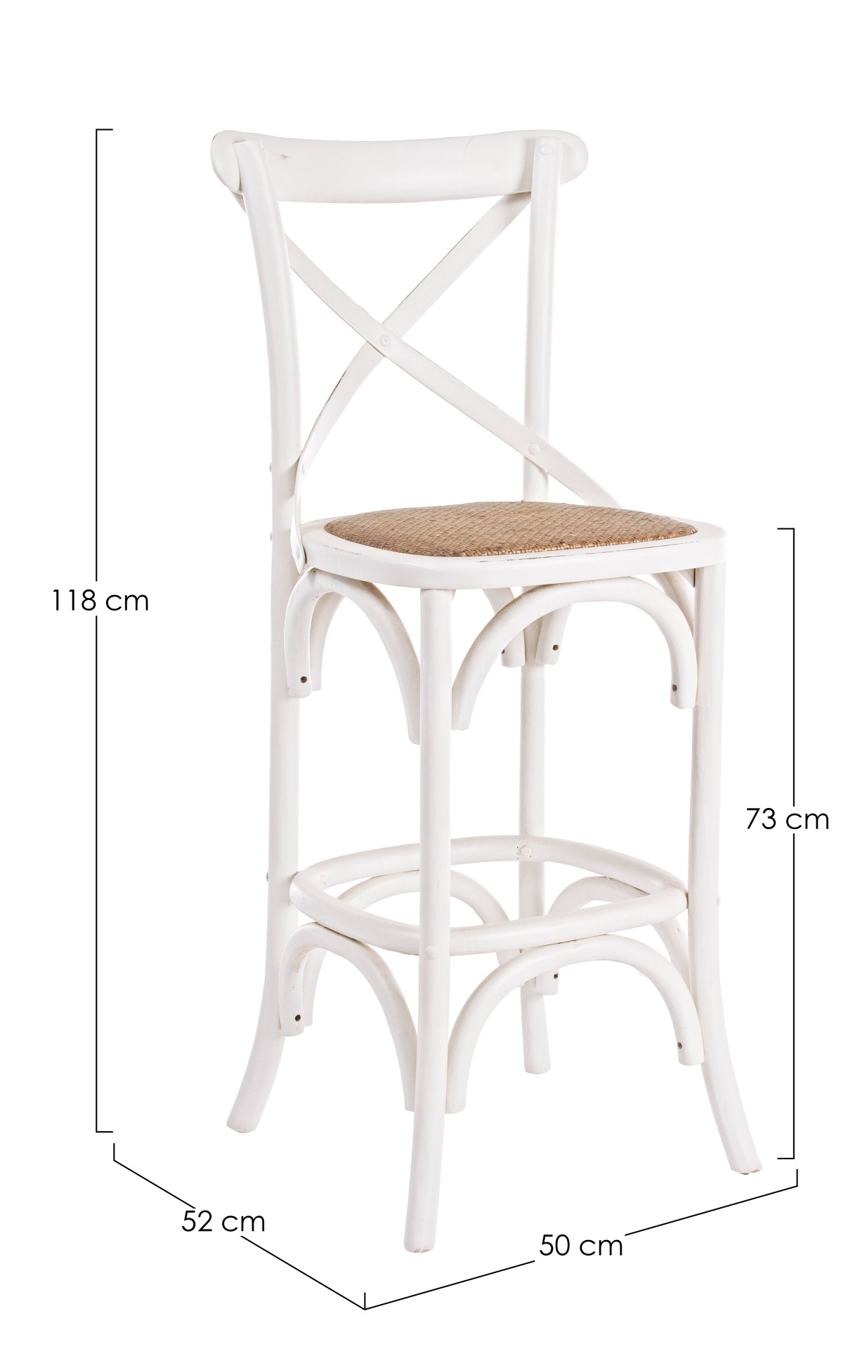 Der Barhocker Cross überzeugt mit seinem klassischen Design. Gefertigt wurde er aus Ulmenholz, welches einen weißen Farbton besitzt. Die Sitzfläche ist aus natürlichem Ratten Geflecht. Die Sitzhöhe des Hockers beträgt 73 cm.