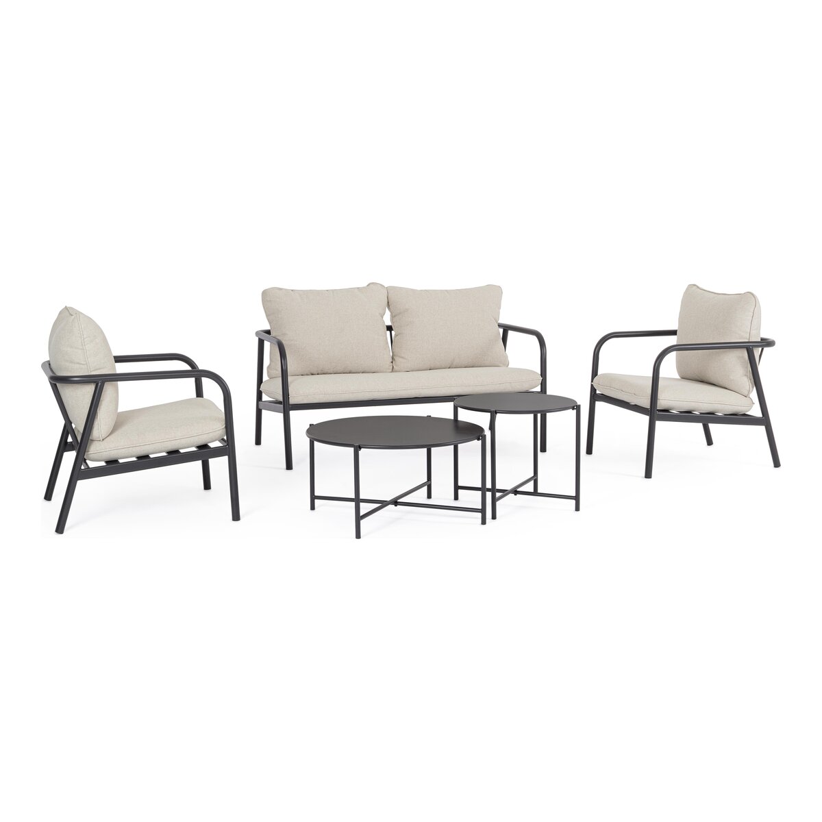 5er Garten-Set Ostuni - Metall Anthrazit, Polyester-Stoff Beige