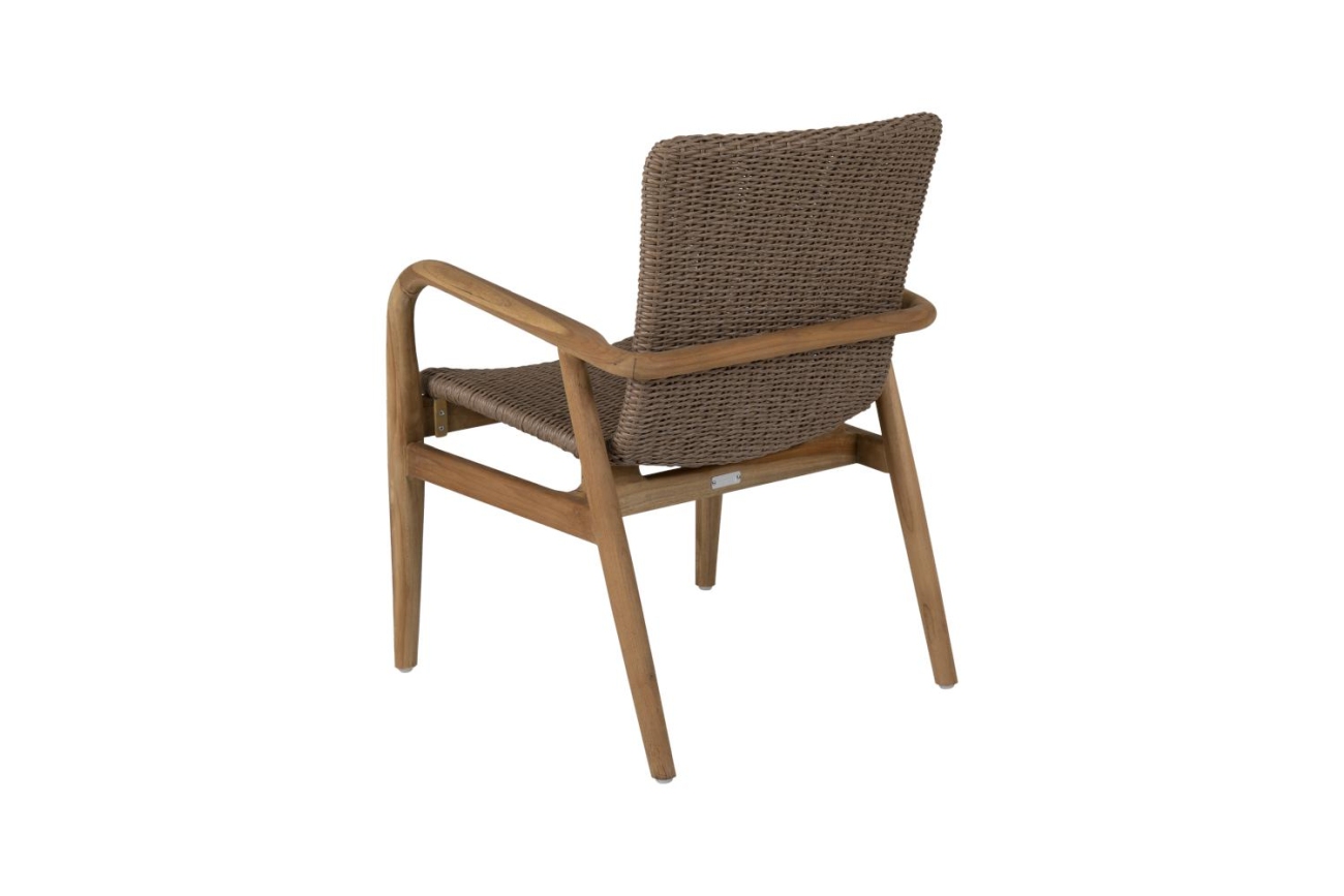 Der Gartenstuhl Lilja überzeugt mit seinem modernen Design. Gefertigt wurde er aus Rattan, welcher einen braunen Farbton besitzt. Das Gestell ist aus Teakholz und hat eine natürliche Farbe. Die Sitzhöhe des Stuhls beträgt 43 cm.