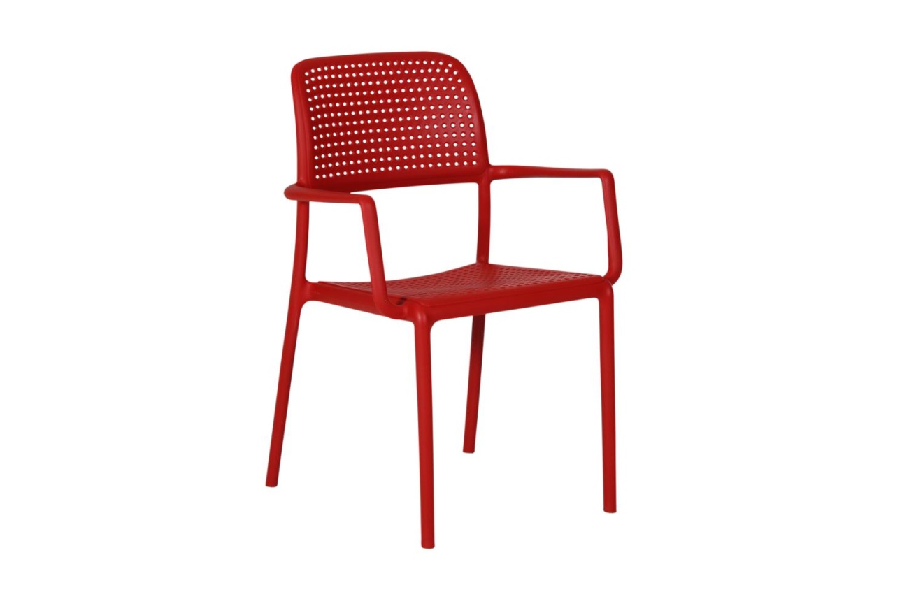 Der Gartenstuhl Bora überzeugt mit seinem modernen Design. Gefertigt wurde er aus Kunststoff, welches einen roten Farbton besitzt. Das Gestell ist aus Kunststoff und hat eine rote Farbe. Die Sitzhöhe des Stuhls beträgt 46 cm.
