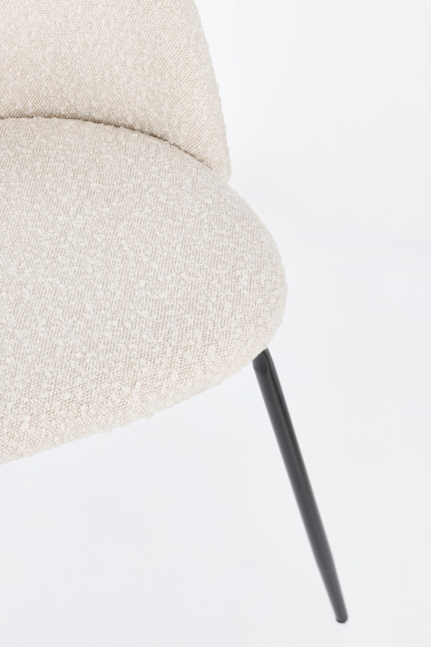 Esszimmerstuhl Tanya 4er-Set aus Boucle, Elfenbein / Schwarz