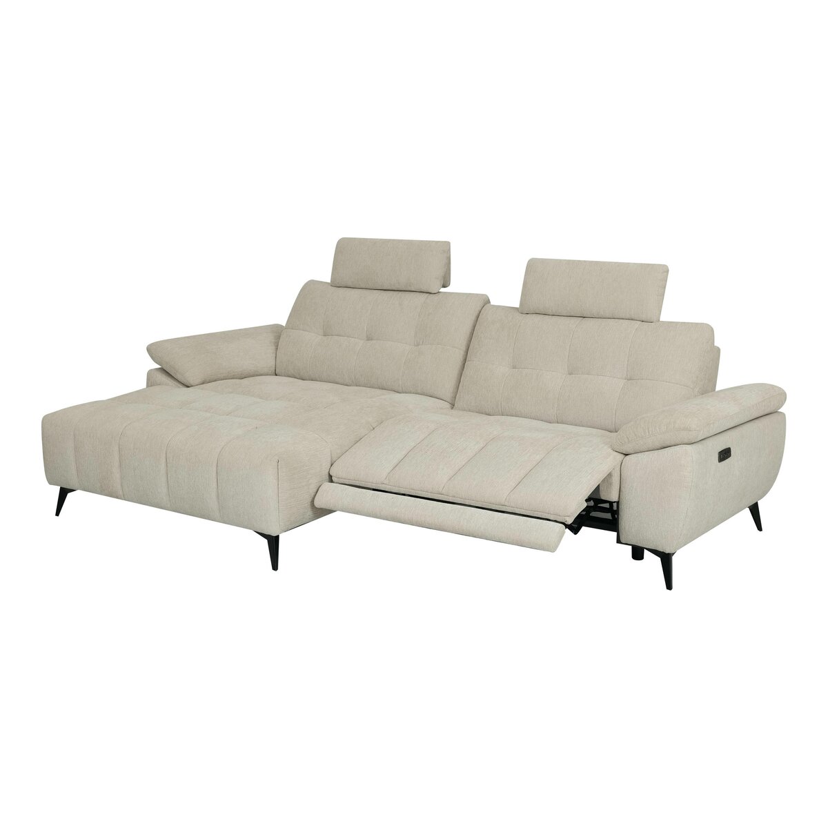 Ecksofa Odaloc Links Stoff Beige - elektrische Fußstütze & USB-Port