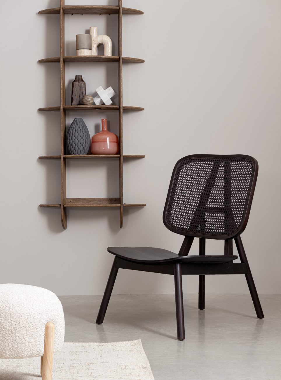 Hocker Dayla aus Boucle-Stoff, Weiß