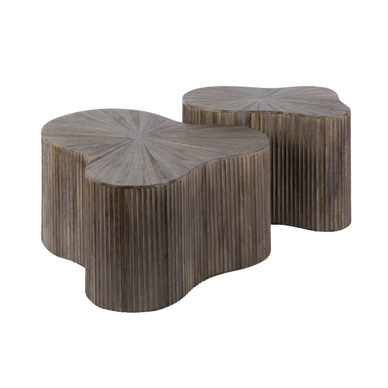 2er-Set Couchtisch Foray - hochwertiges Teakholz Braun, Organisch