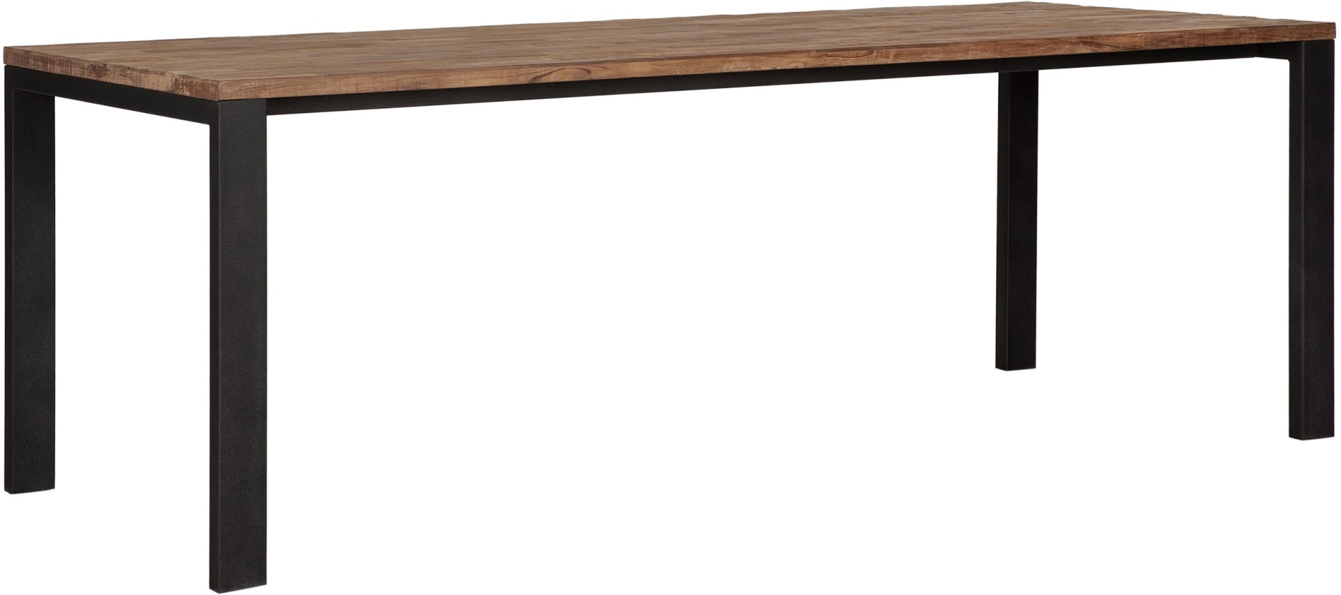 Der Esstisch Track überzeugt mit seinem modern und schlichtem Design. Gefertigt wurde der Tisch aus recyceltem Teakholz, welches einen natürlichen Farbton besitzt. Das Gestell ist aus Metall und ist Schwarz. Der Tisch hat eine Länge von 225 cm und eine Pl