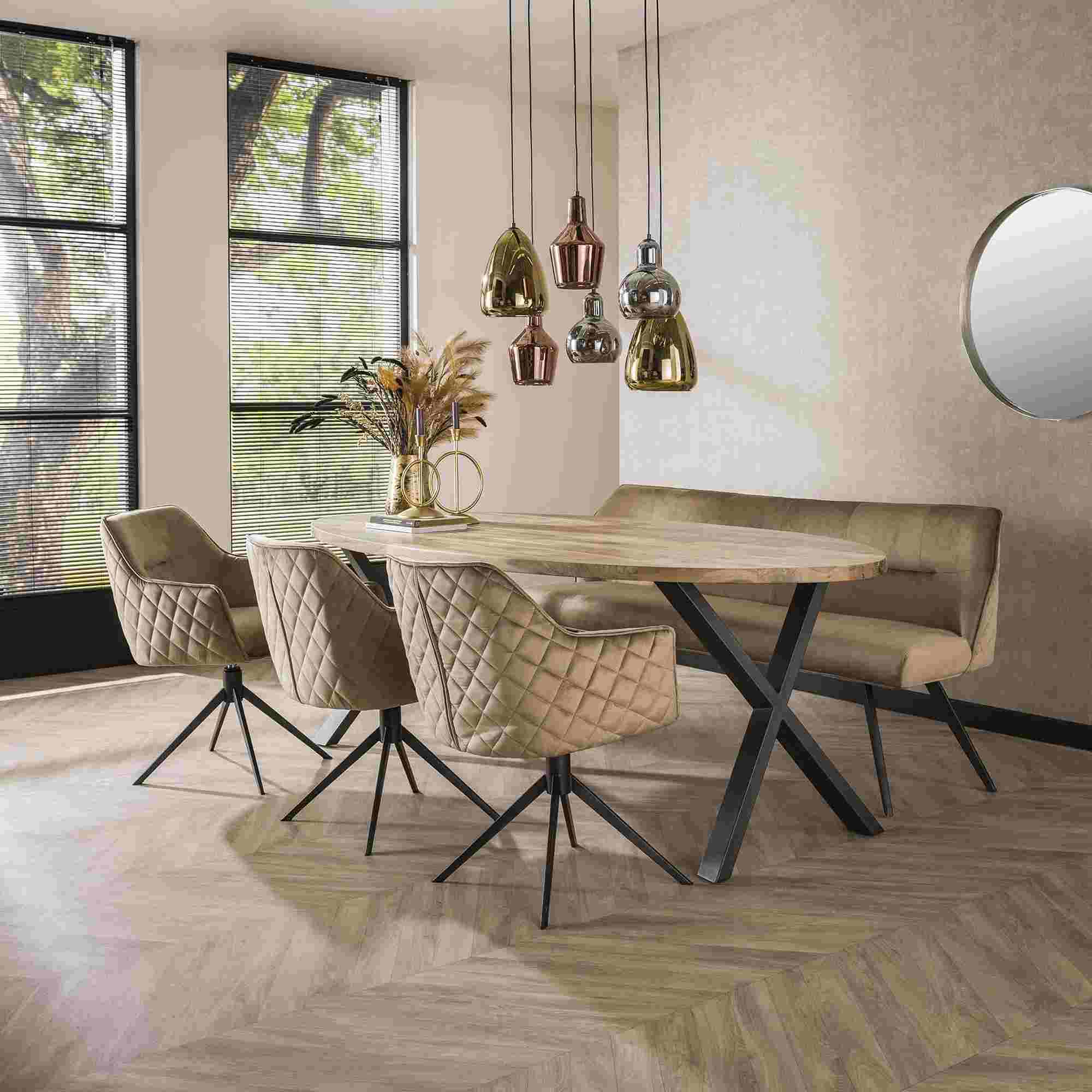 Esszimmerbank Olivaro mit Lehne - Samt, Champagner