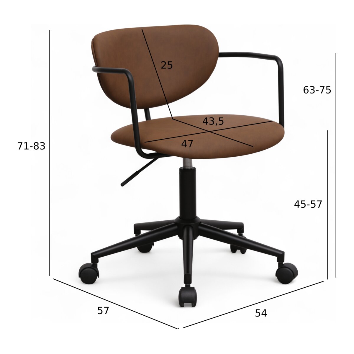 Bürostuhl Odila aus Kunstleder - Drehbar, Höhenverstellbar, Neigbar, Dunkelbraun