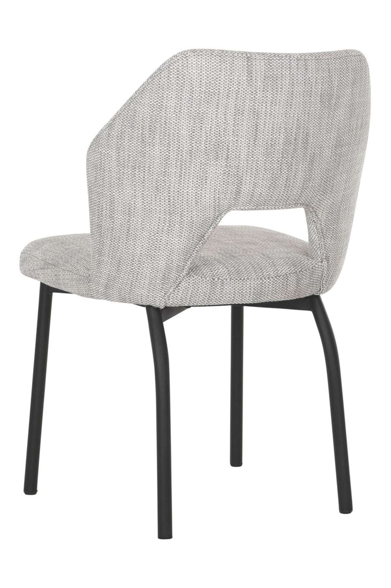 Der Esszimmerstuhl Bloom überzeugt mit seinem modernem aber auch schlichtem Design. Gefertigt wurde der Stuhl aus einem Polaris Stoff, welcher einen hellgrauen Farbton besitzt. Das Gestell ist aus Metall und ist Schwarz.